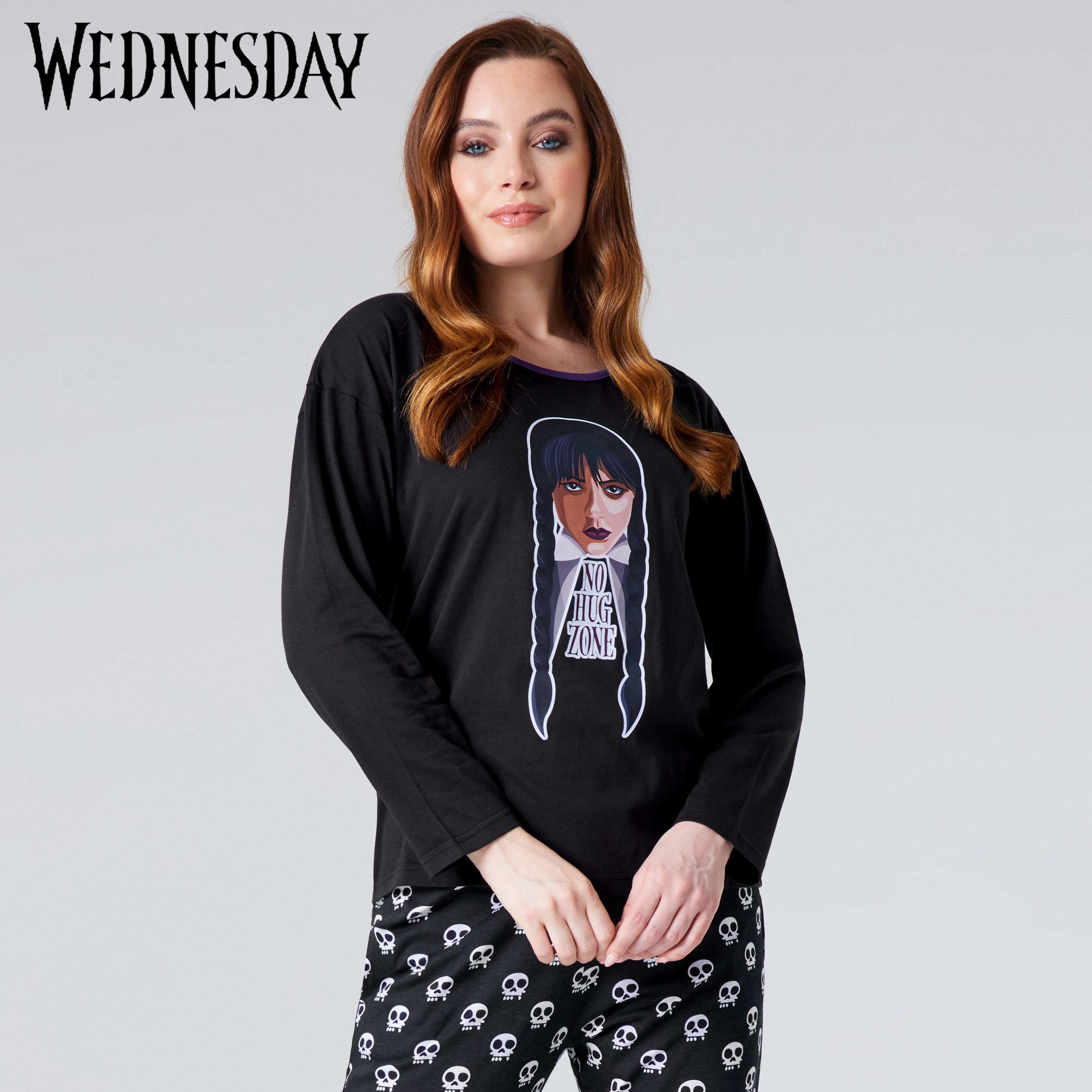 wednesday-pyjama-femme-coton-noir-manches-longues-s-xl image 2