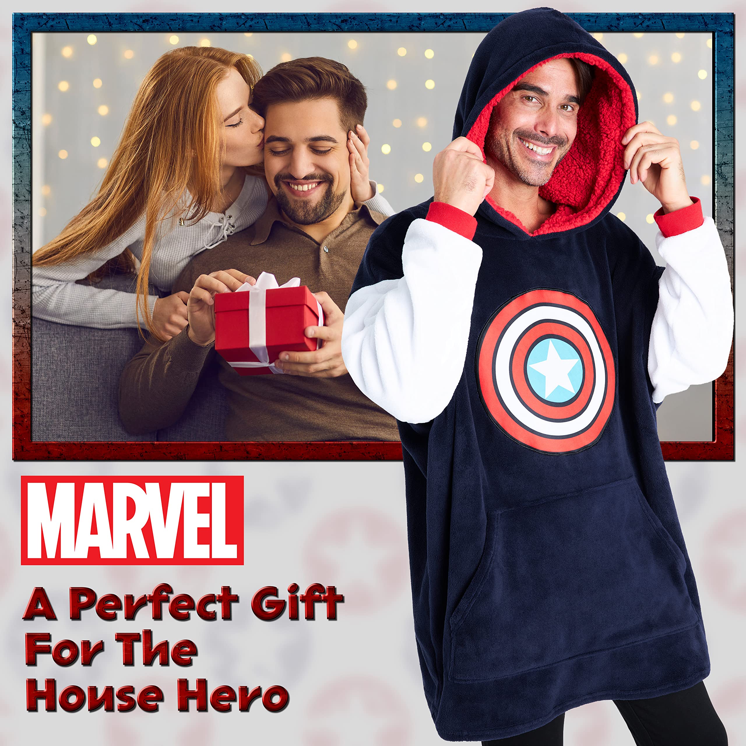 marvel-pull-plaid-sweat-polaire-oversize-homme-navy-rouge image 3