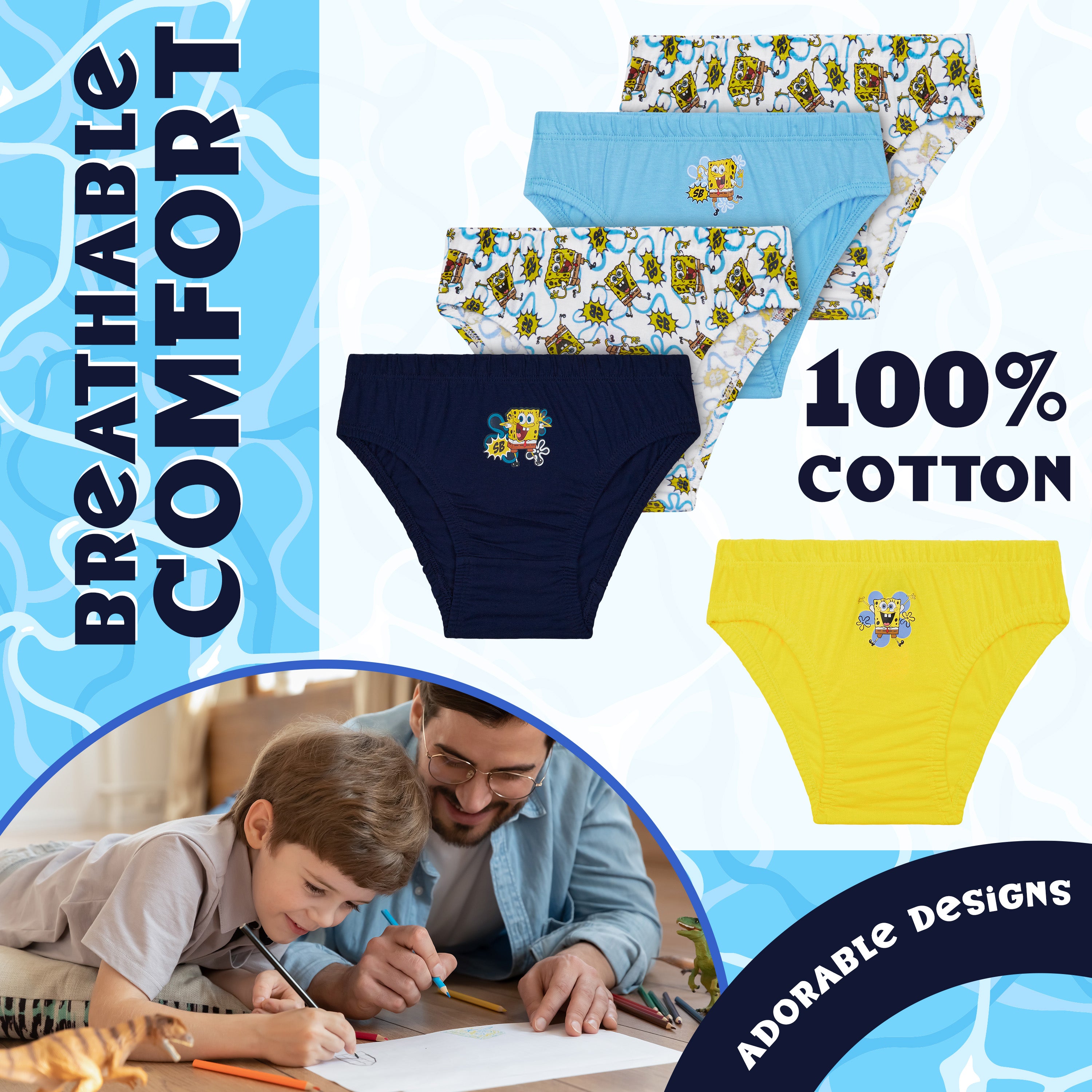 bob-l-ponge-slip-gar-on-coton-lot-de-5-motif-bikini-bottom image 5