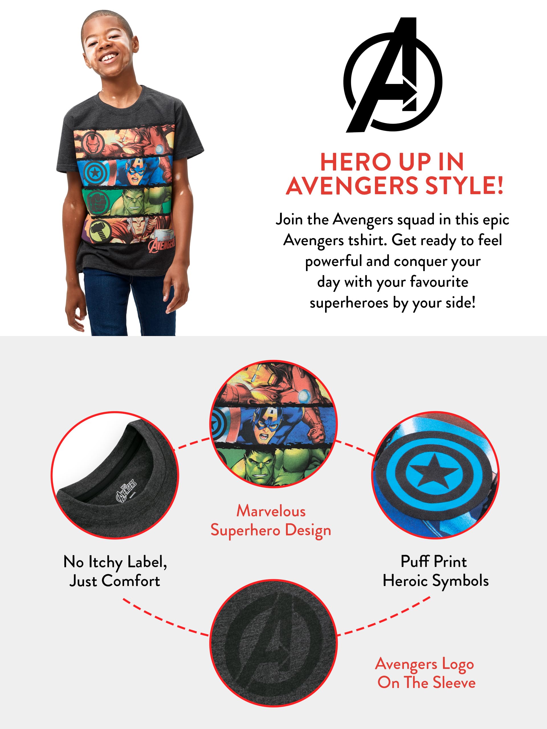 marvel-avengers-t-shirt-gar-on-3-4-ans-thor-hulk image 4