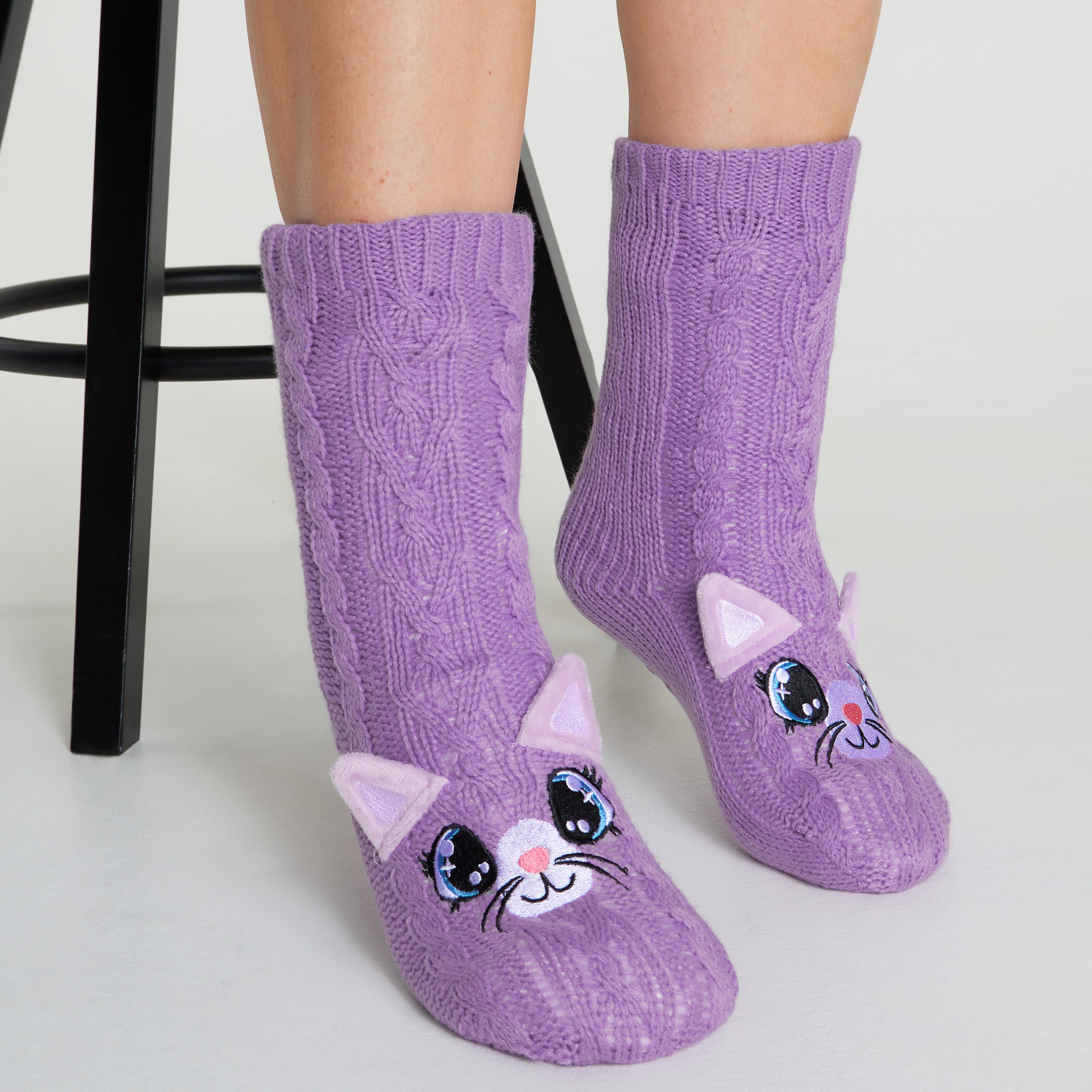 citycomfort-chaussettes-pilou-femme-chat-violet image 2