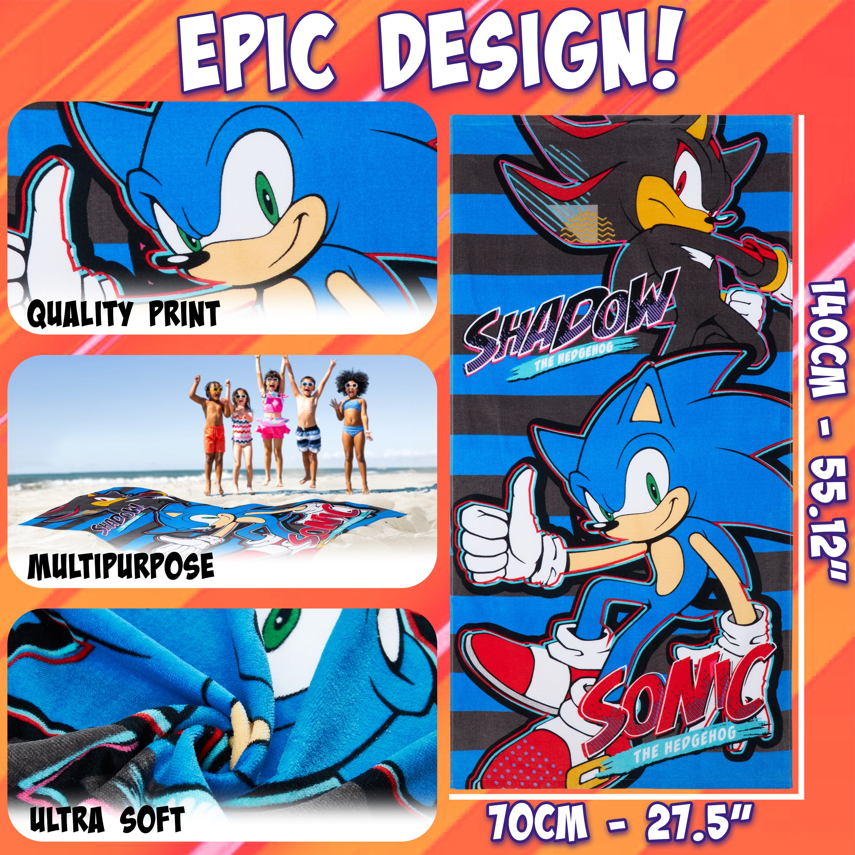 sonic-the-hedgehog-serviette-plage-enfant-70x140-cm-coton image 6