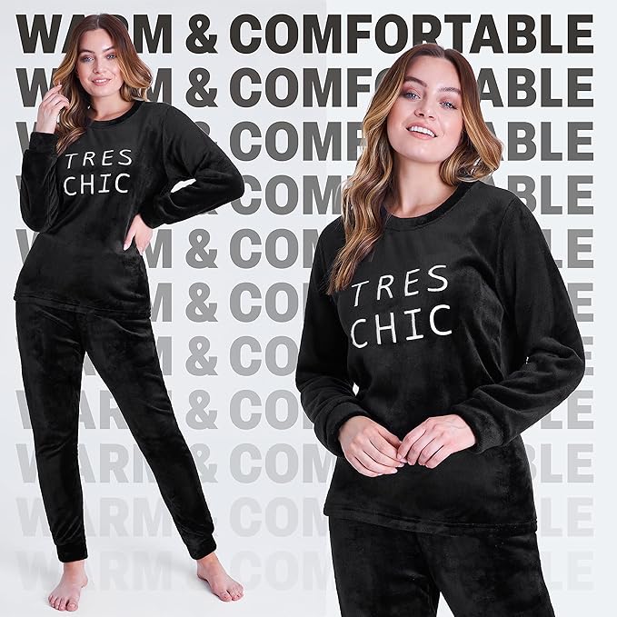 citycomfort-pyjama-femme-polaire-pilou-noir-chaud image 2