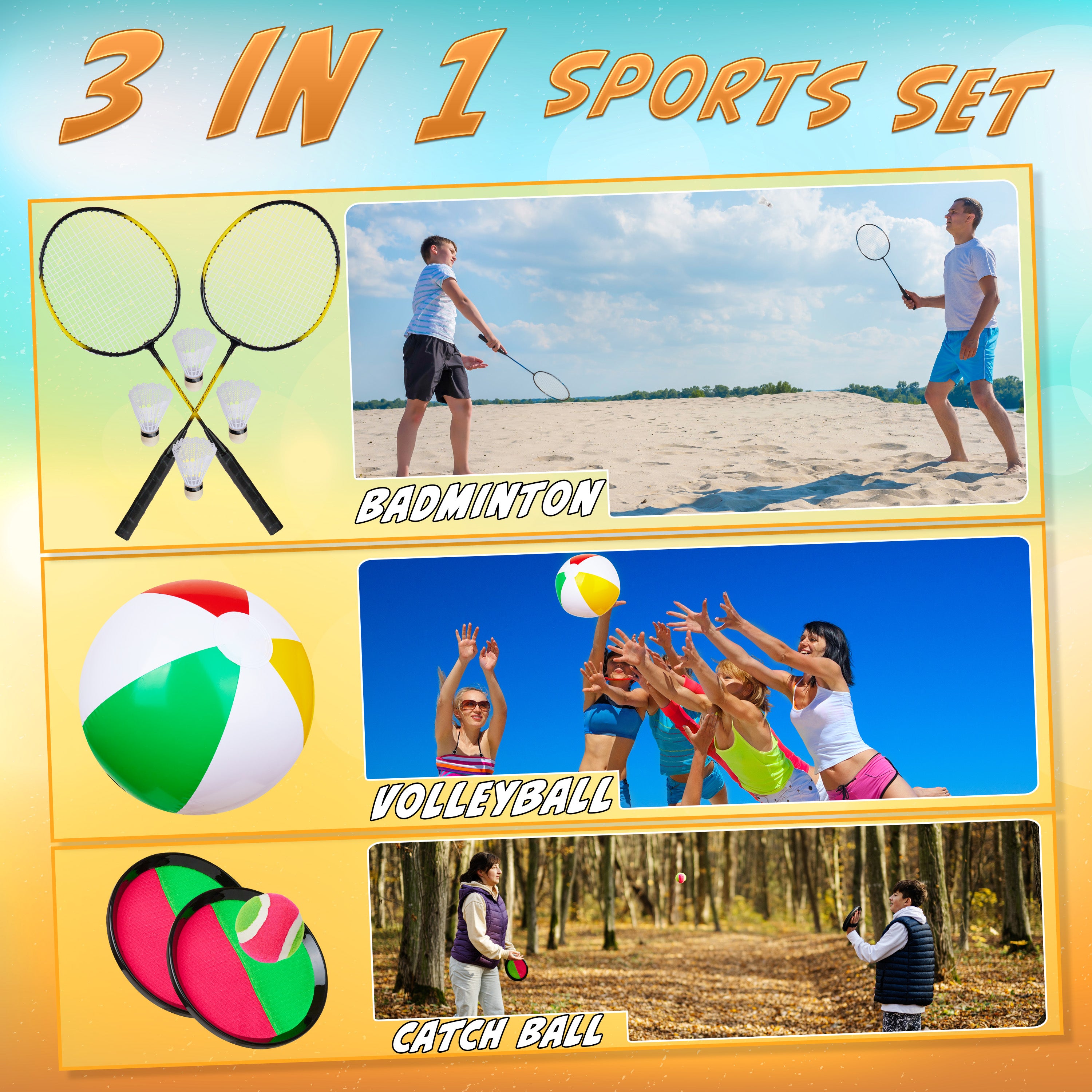 kreativekraft-badminton-set-3-jeux-raquettes-jardin image 3