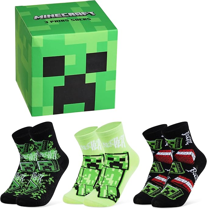 minecraft-boys-chaussettes-mi-mollet-gar-on-lot-3-5-paires-gamer image 1