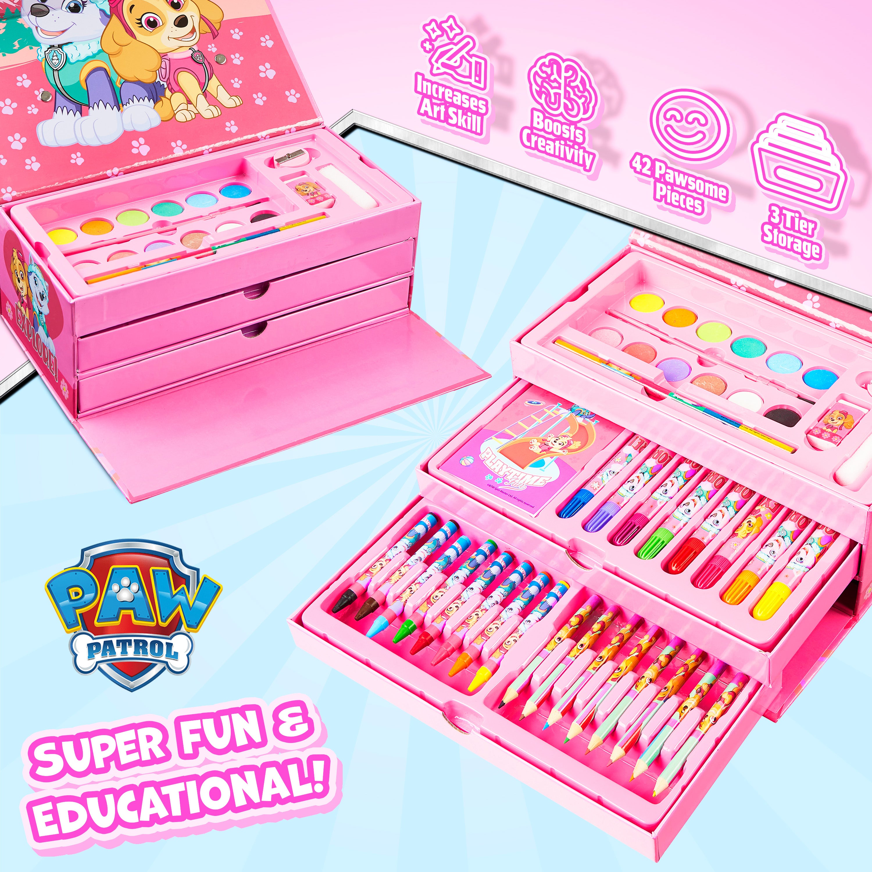 paw-patrol-set-art-40-pcs-mallette-coloriage-rose-feutres image 4