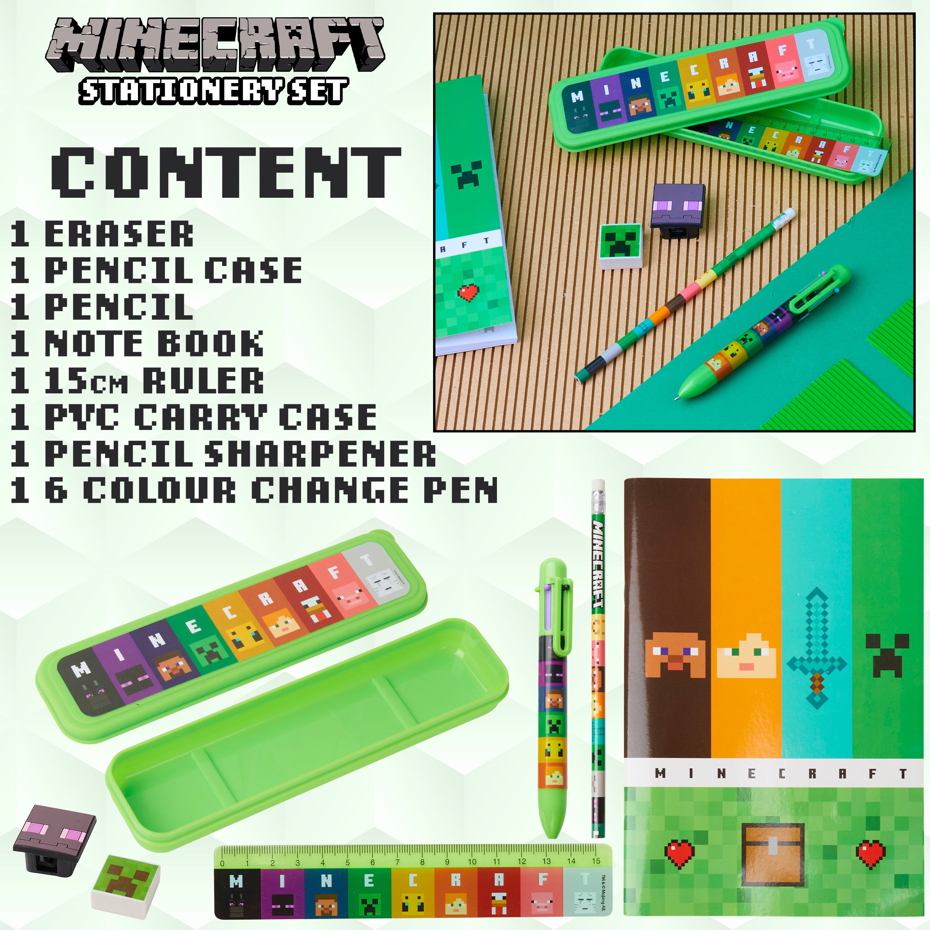 minecraft-trousse-scolaire-garnie-enfant-vert-set-papeterie image 6