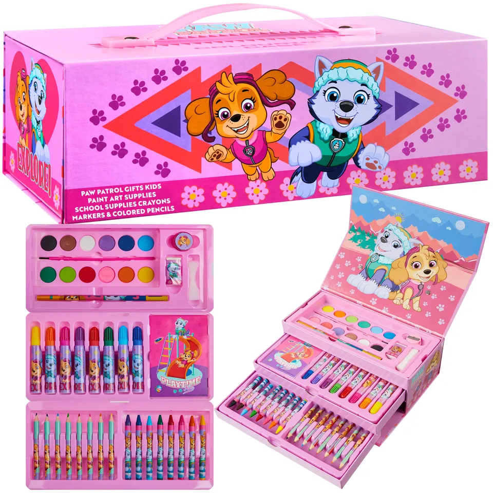 paw-patrol-set-art-40-pcs-mallette-coloriage-rose-feutres image 1
