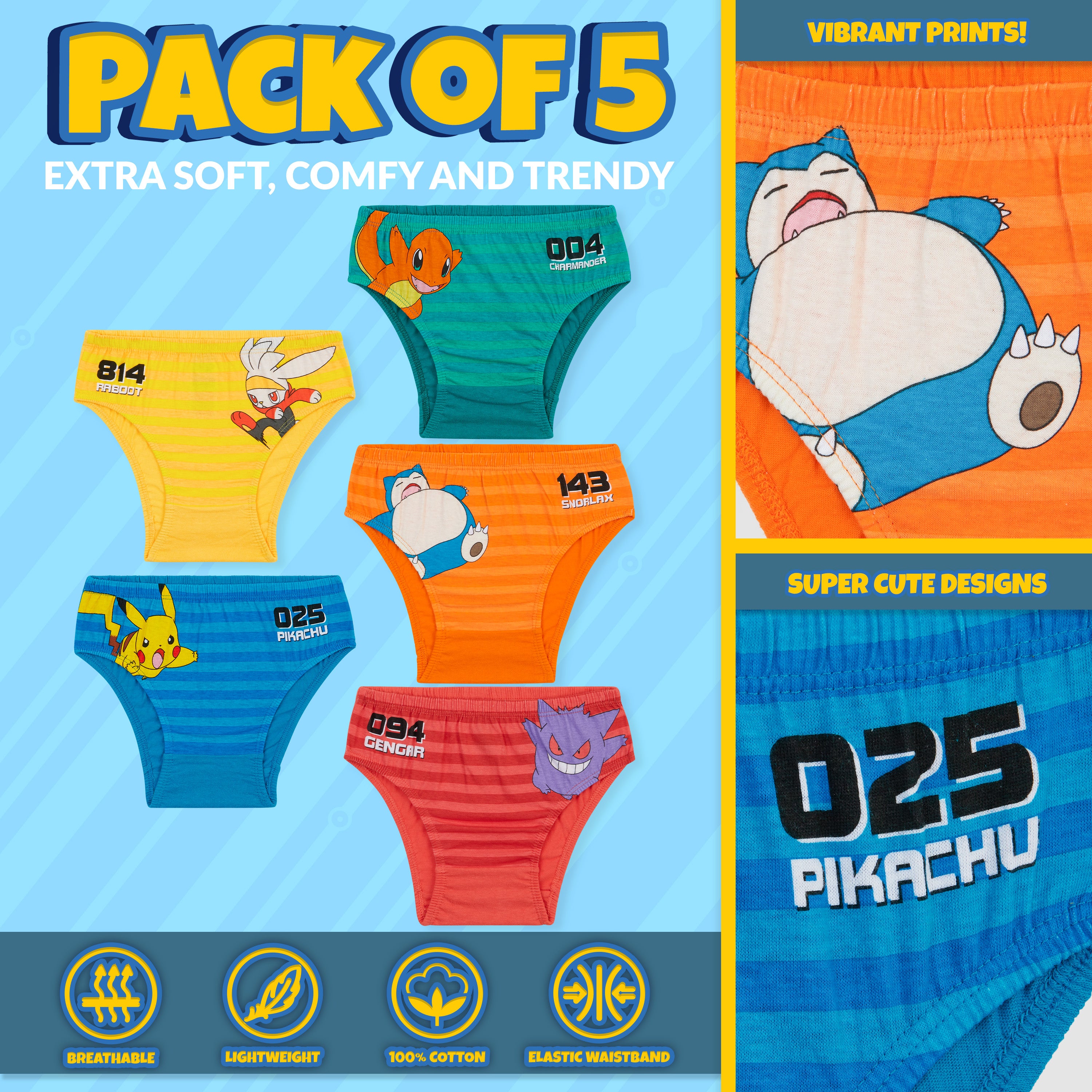 get-trend-boys-pok-mon-slip-gar-on-coton-lot-de-5-pikachu image 4