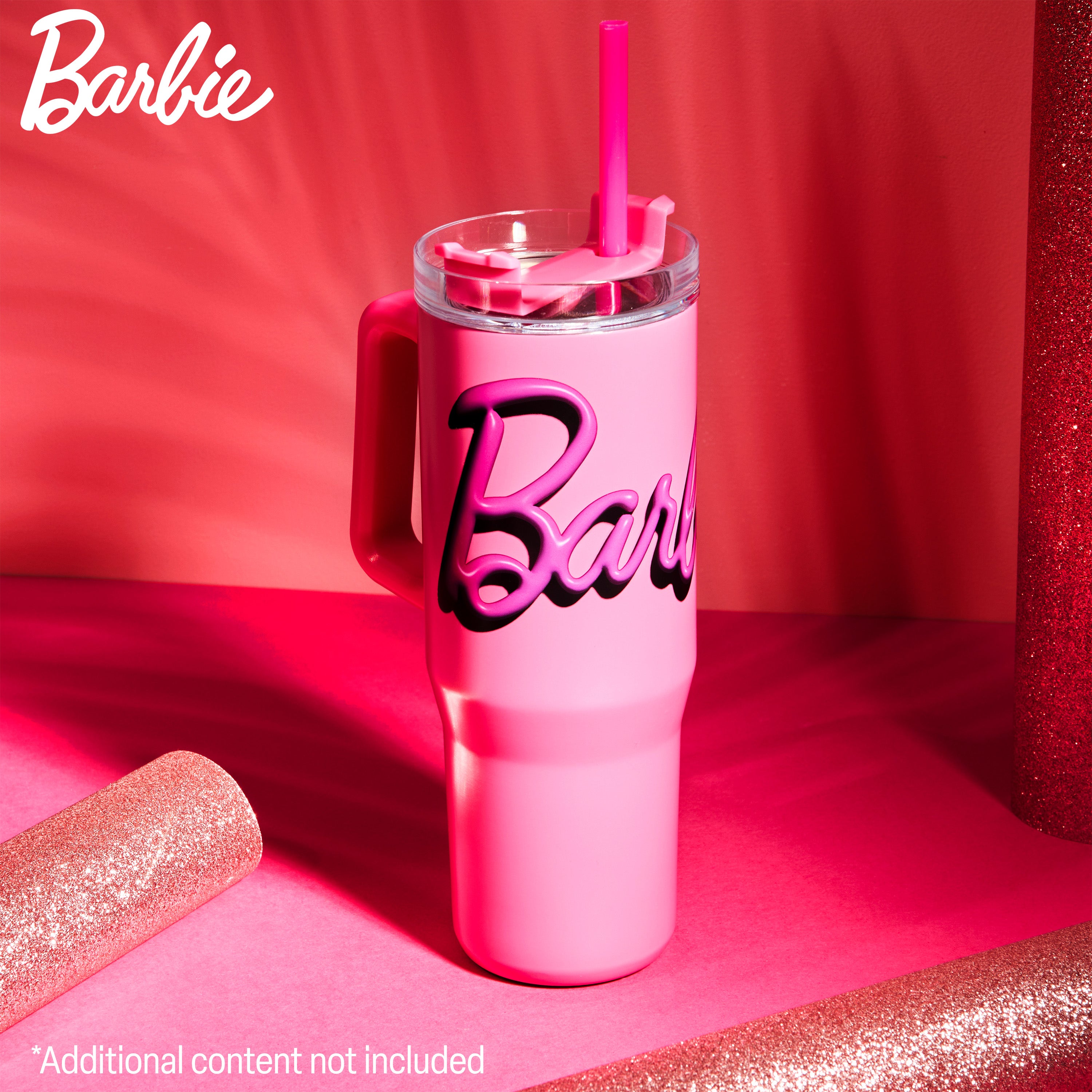 barbie-gourde-isotherme-940ml-avec-paille-et-poign-e-rose image 2