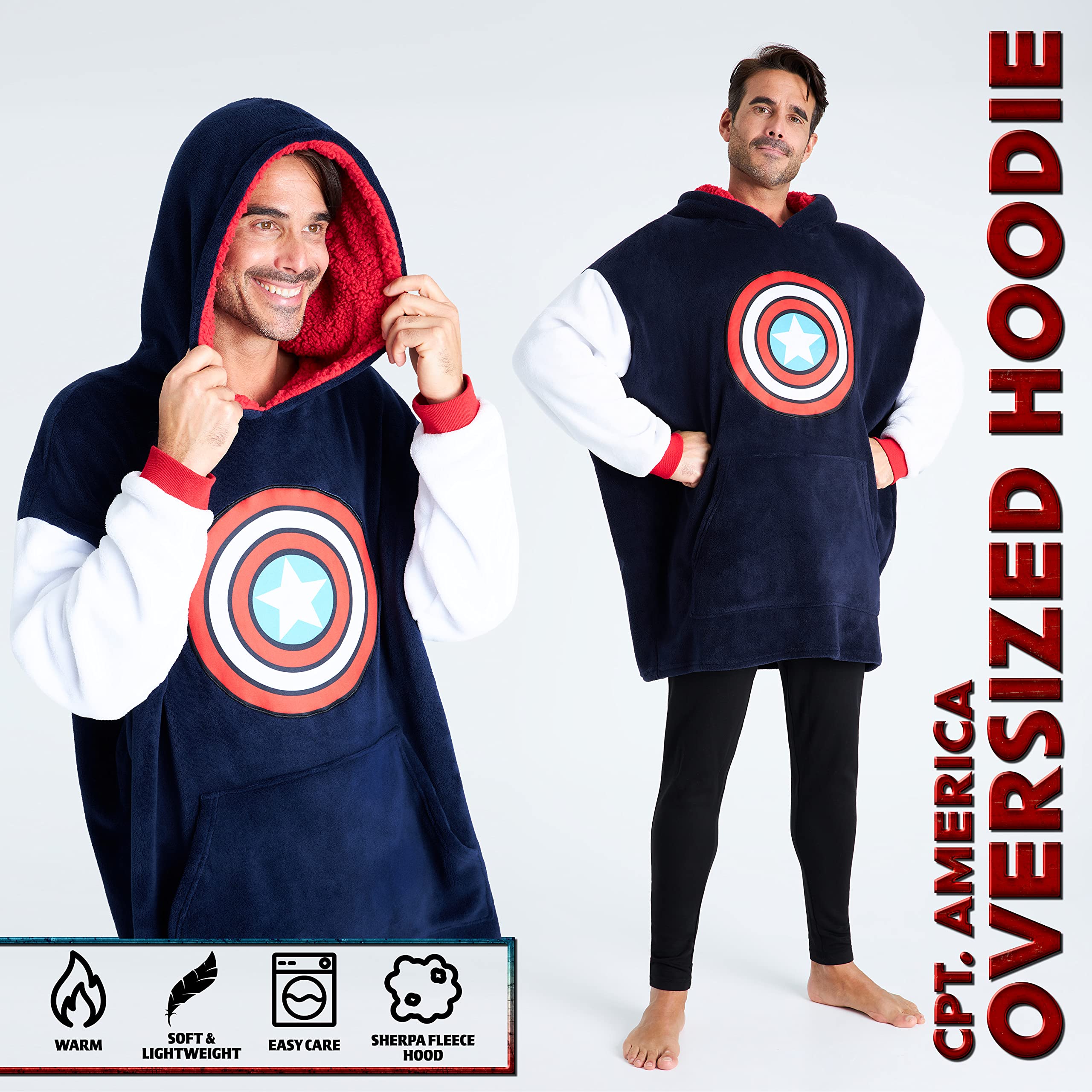 marvel-pull-plaid-sweat-polaire-oversize-homme-navy-rouge image 6