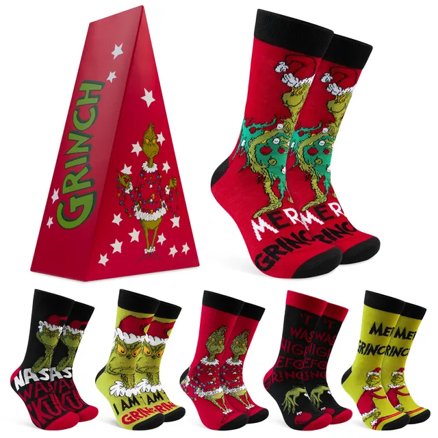 grinch-chaussettes-homme-mi-mollet-lot-6-respirantes image 1