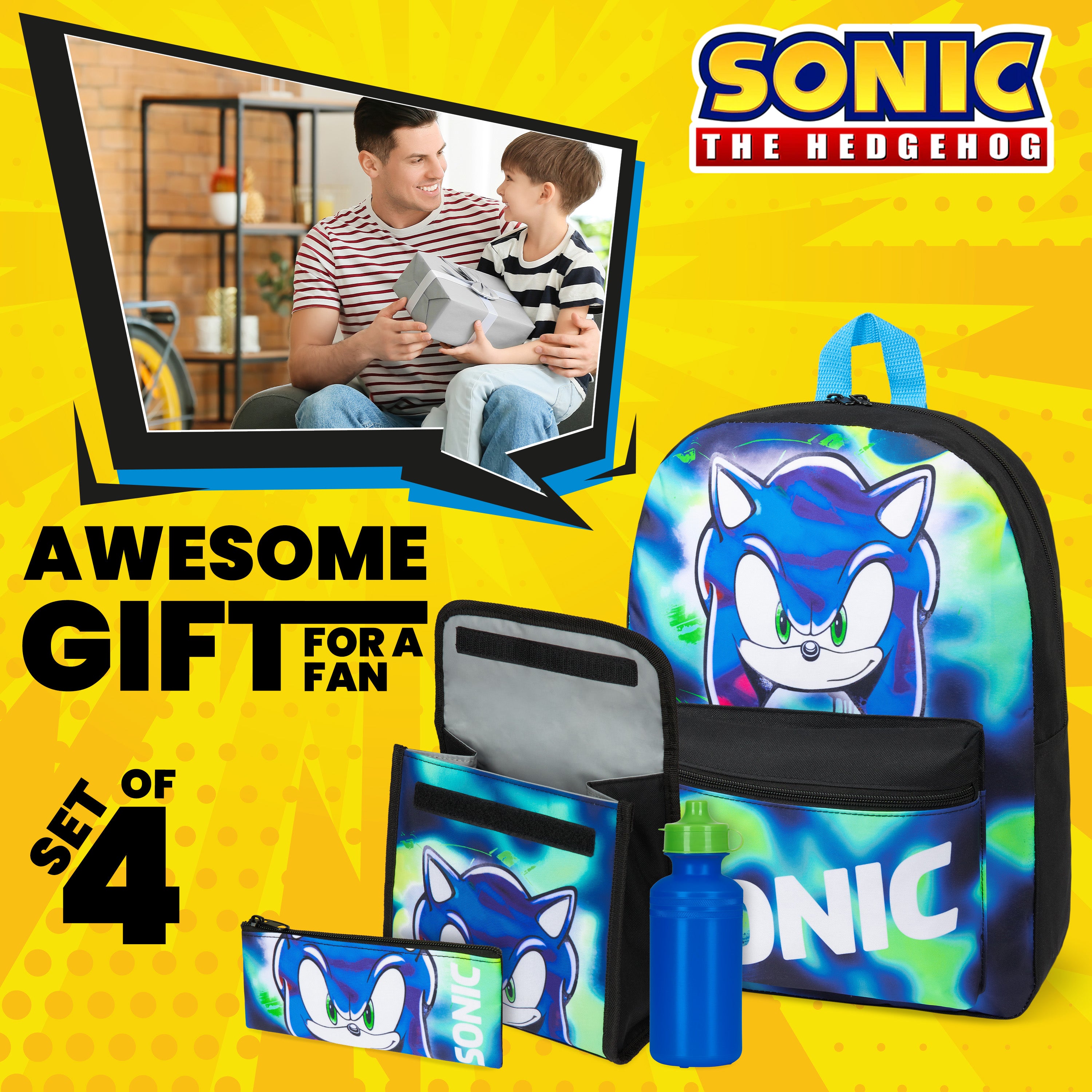 get-trend-sonic-sac-dos-cole-4-pi-ces-lunch-bag-gourde-trousse image 3