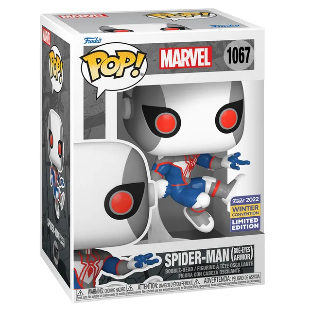 funko-pop-marvel-spider-man-bug-eyes-armor-blanc-bleu-vinyle image 1