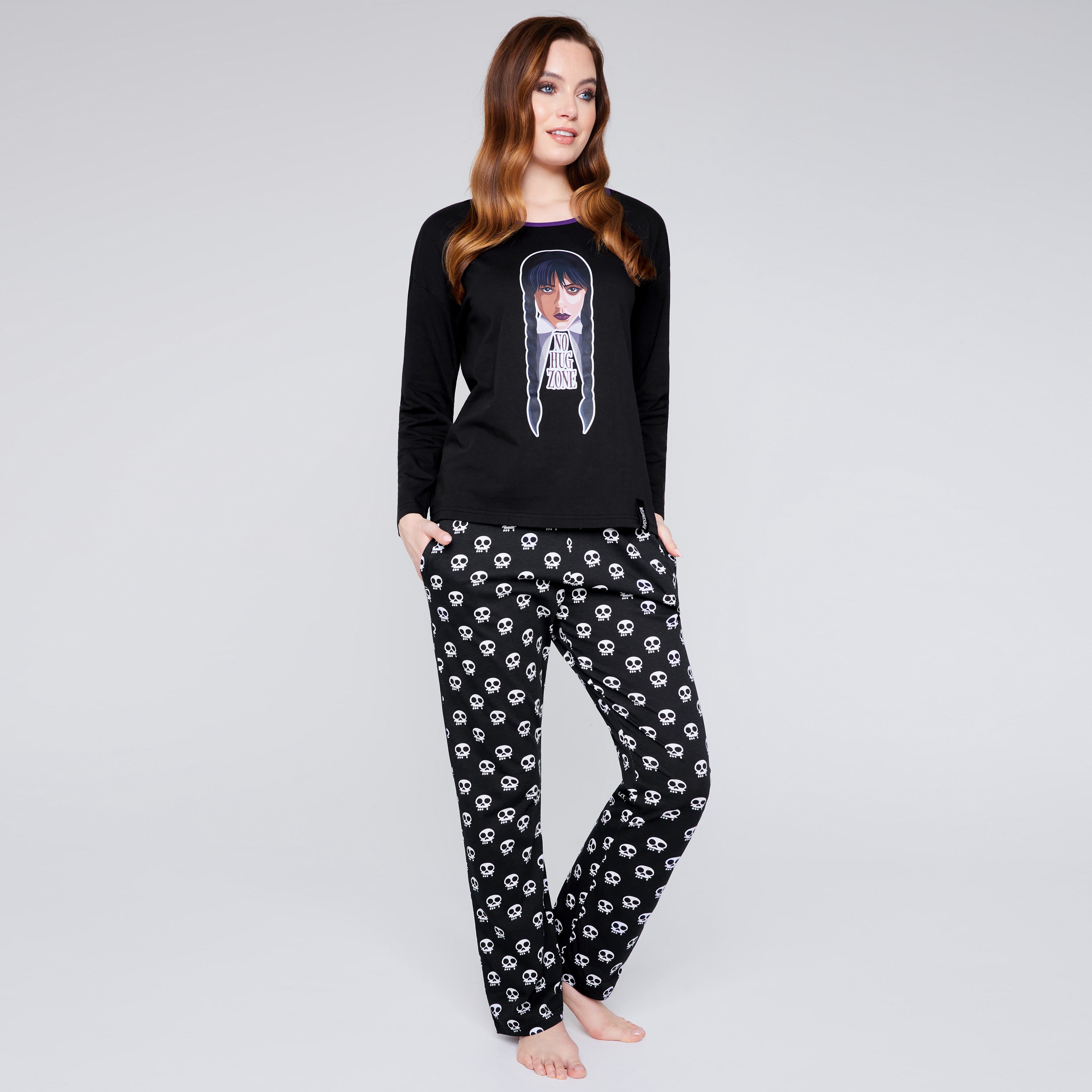 wednesday-pyjama-femme-coton-noir-manches-longues-s-xl image 3