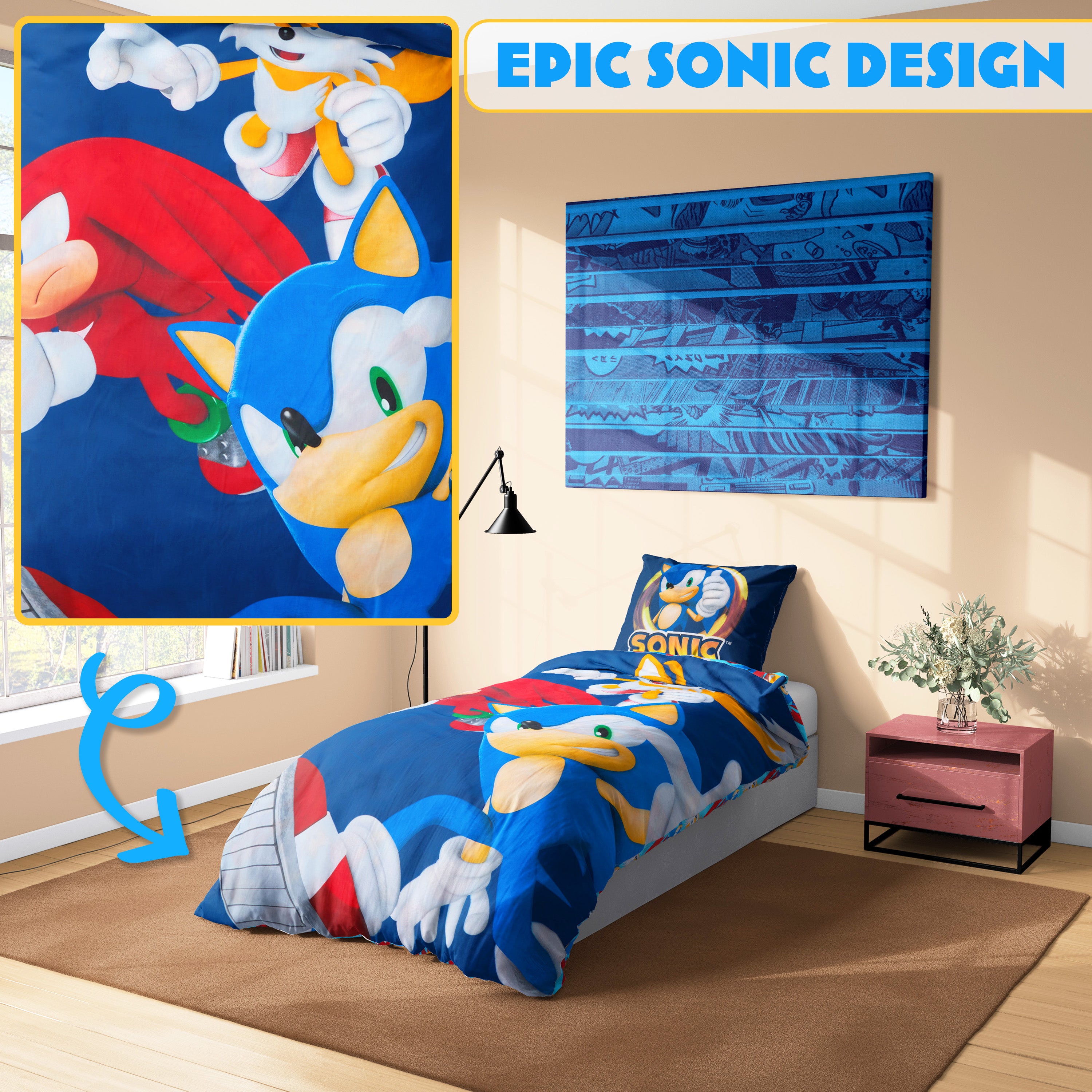 sonic-housse-de-couette-1-personne-taie-sonic-hedgehog image 3