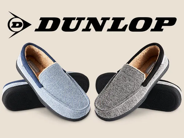dunlop-moccasins-chaussons-homme-bleu-marine-blanc-fourrure image 1