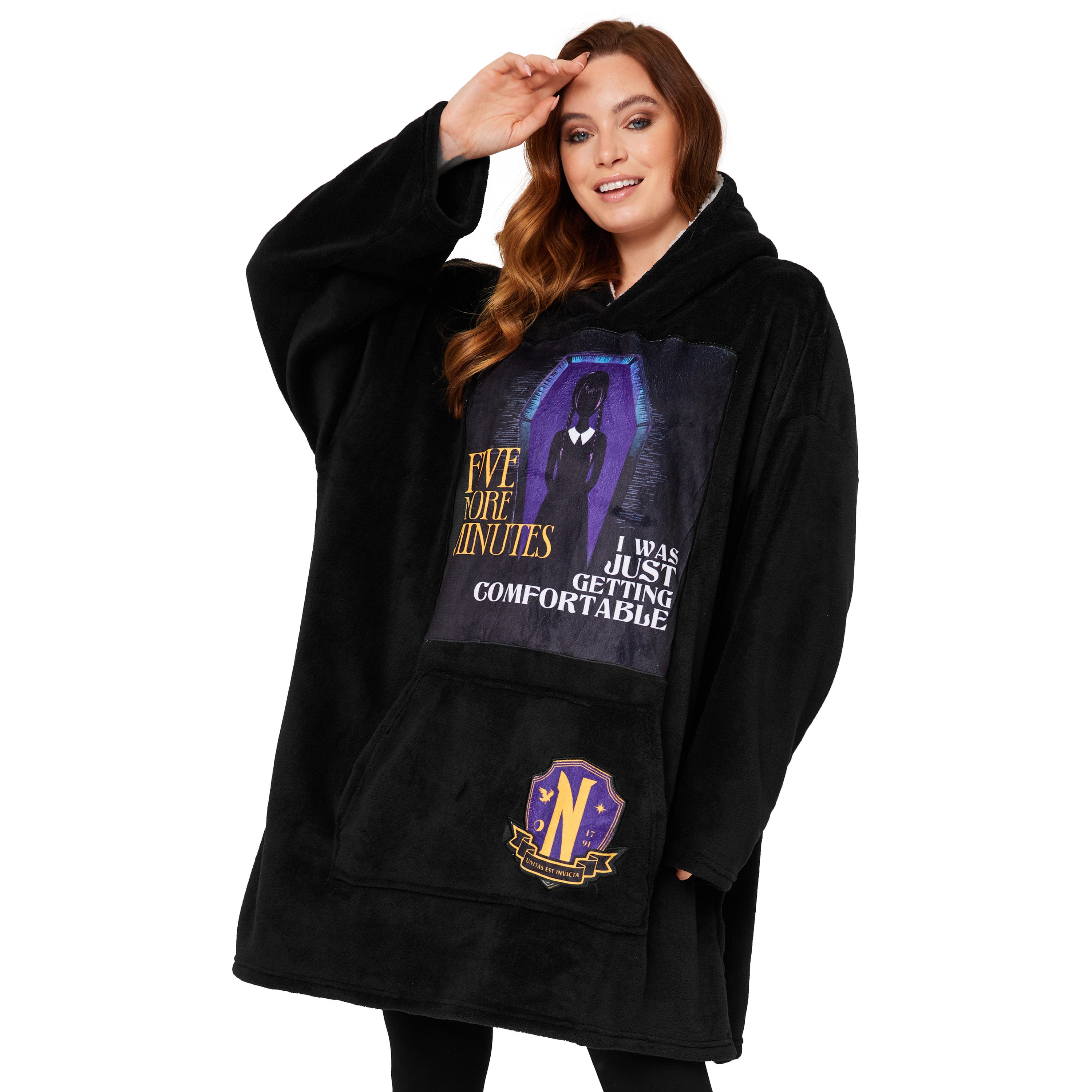 wednesday-sweat-plaid-hoodie-femme-noir-violet image 1
