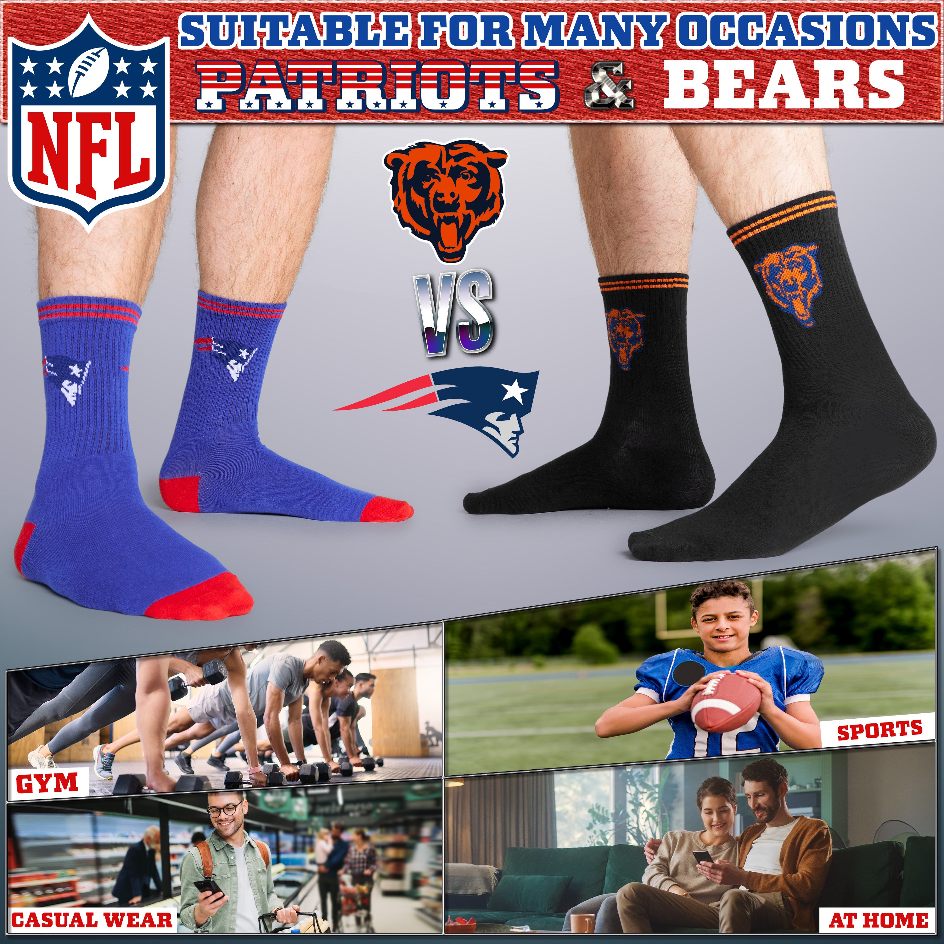 nfl-chaussettes-mi-mollet-coton-lot-de-5-tailles-3-11 image 5