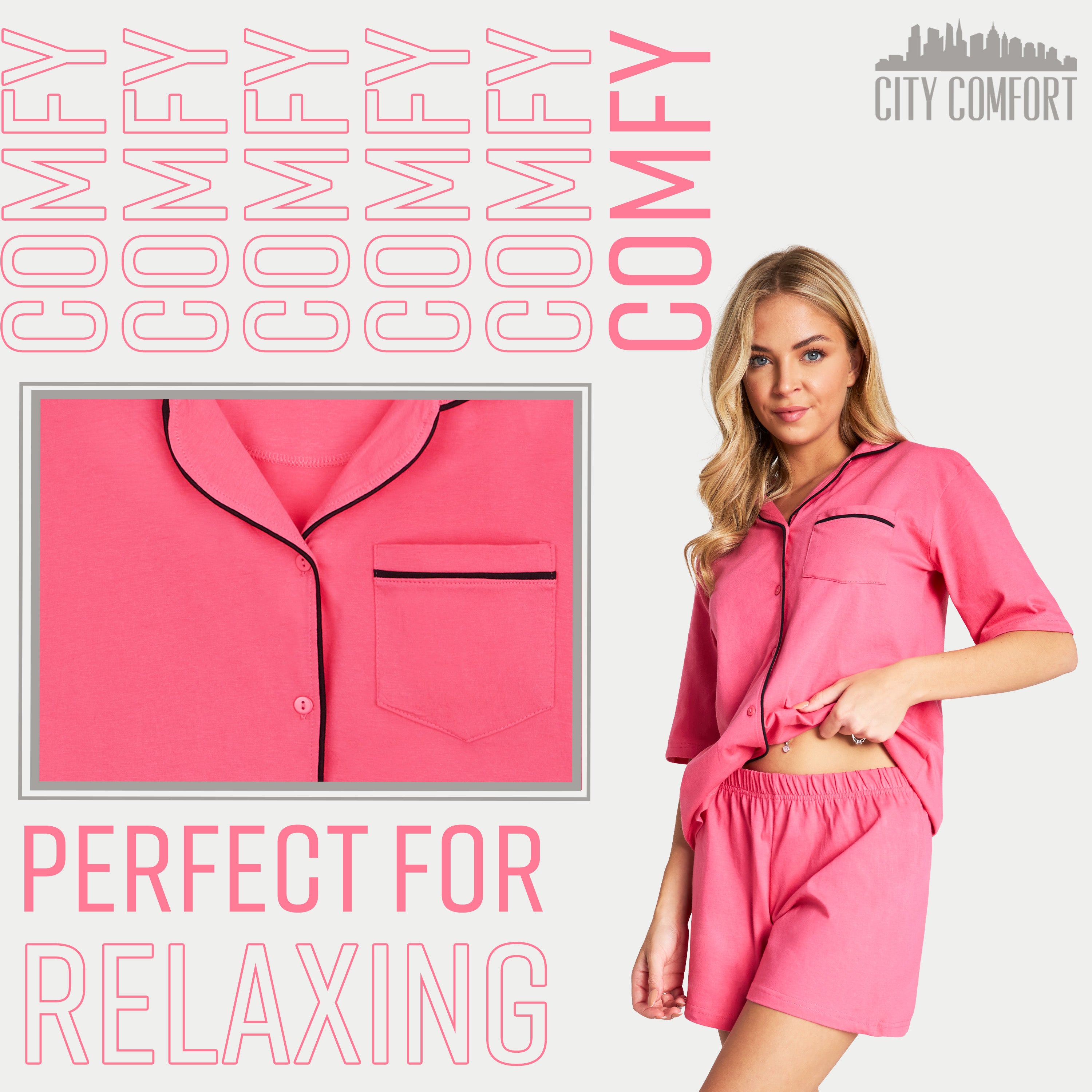 citycomfort-pyjama-femme-court-coton-2-pi-ces-rose image 6