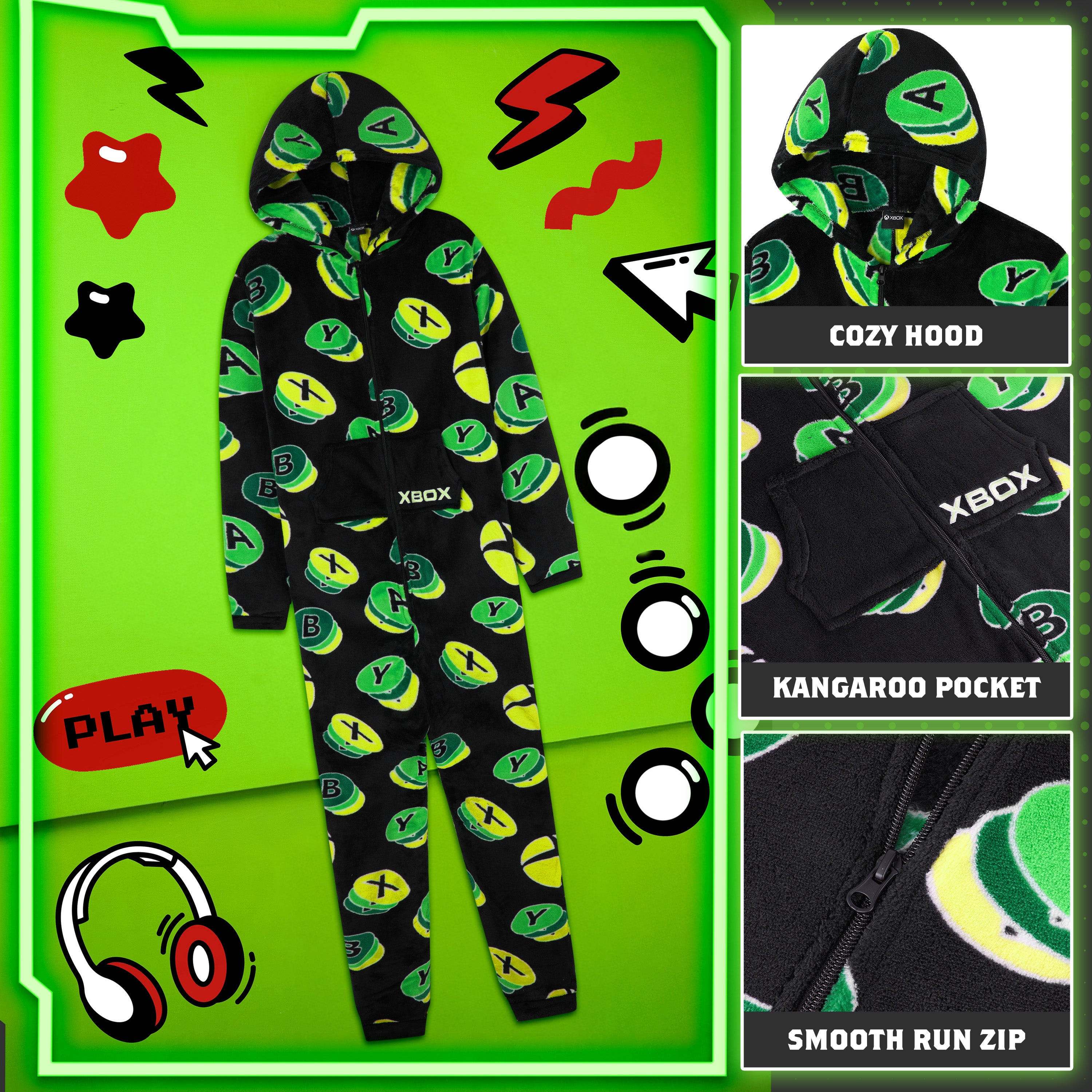 xbox-combinaison-pyjama-polaire-gar-on-capuche-13-14-ans image 4