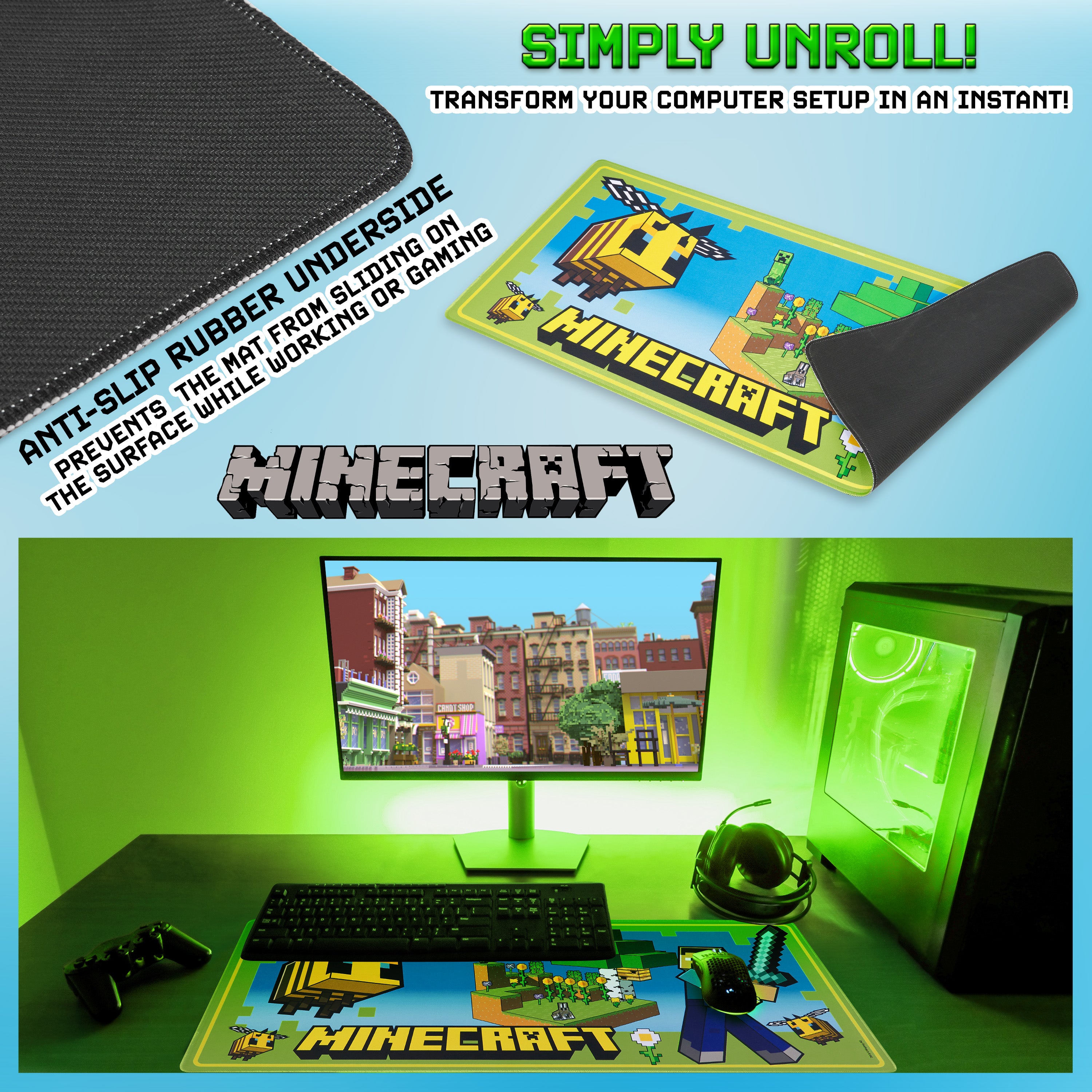 minecraft-tapis-de-bureau-gaming-vert-80x35cm image 4
