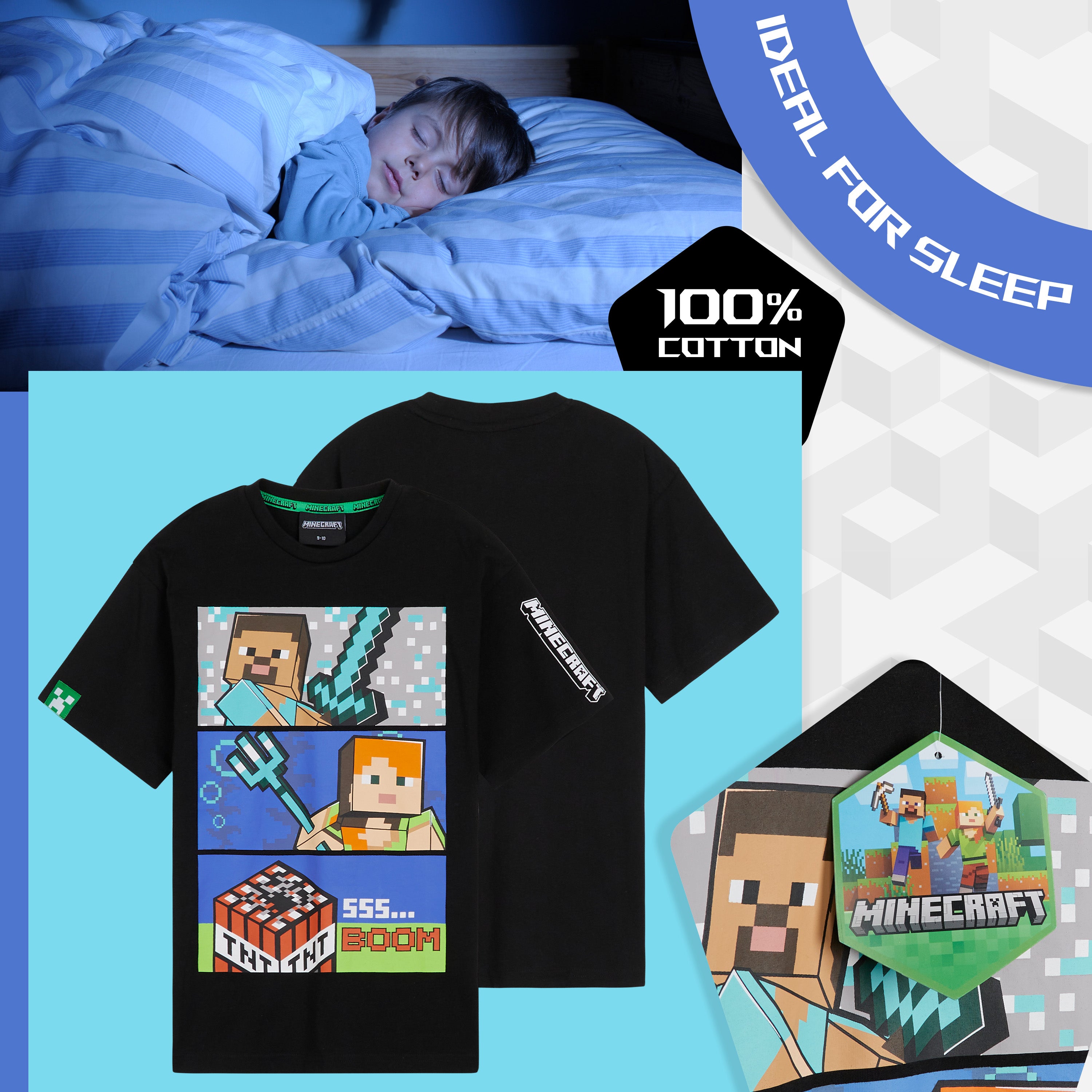 minecraft-pyjama-court-gar-on-coton-t-shirt-short-gamer image 4
