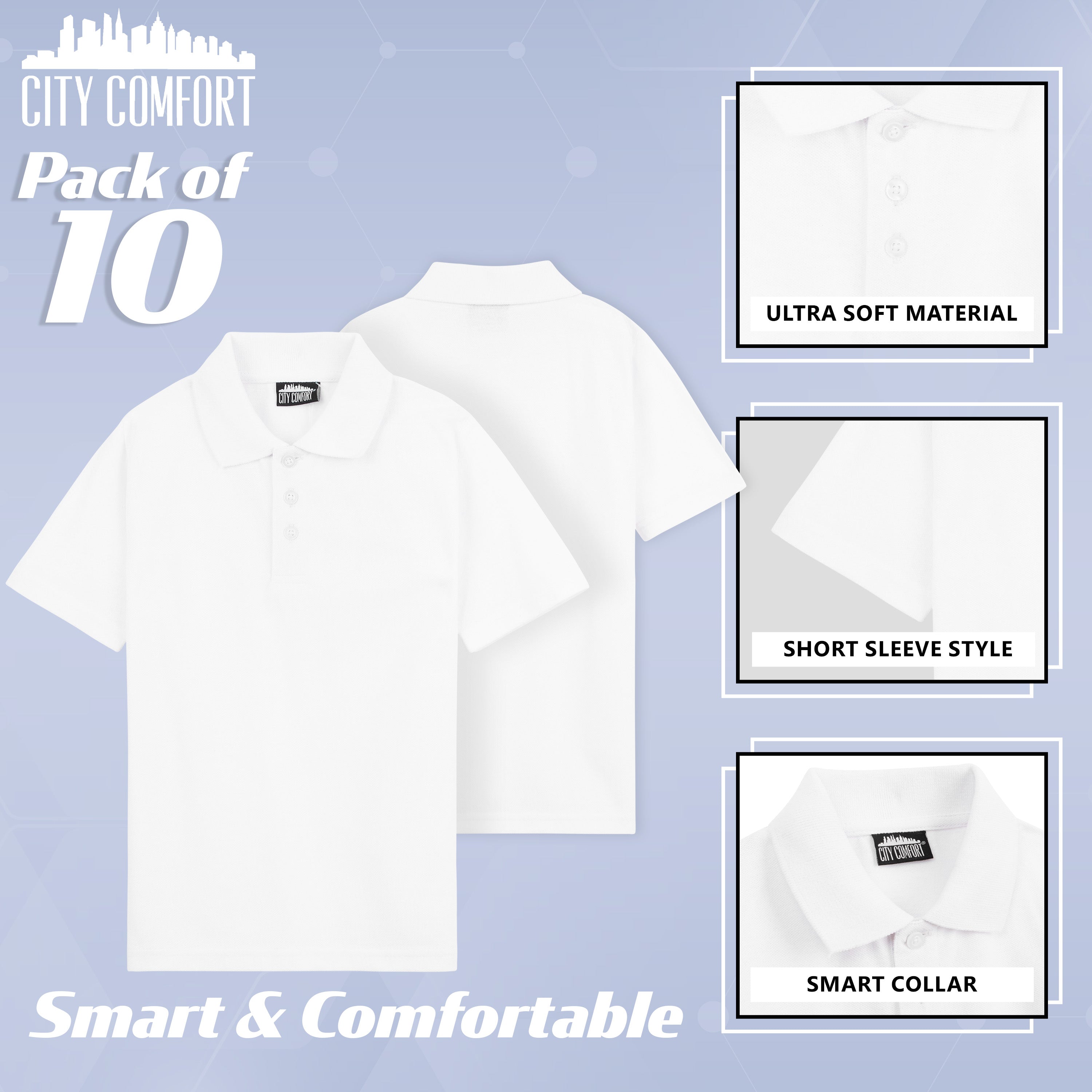 citycomfort-polo-blanc-enfant-manche-courte-lot-de-10-coton image 4