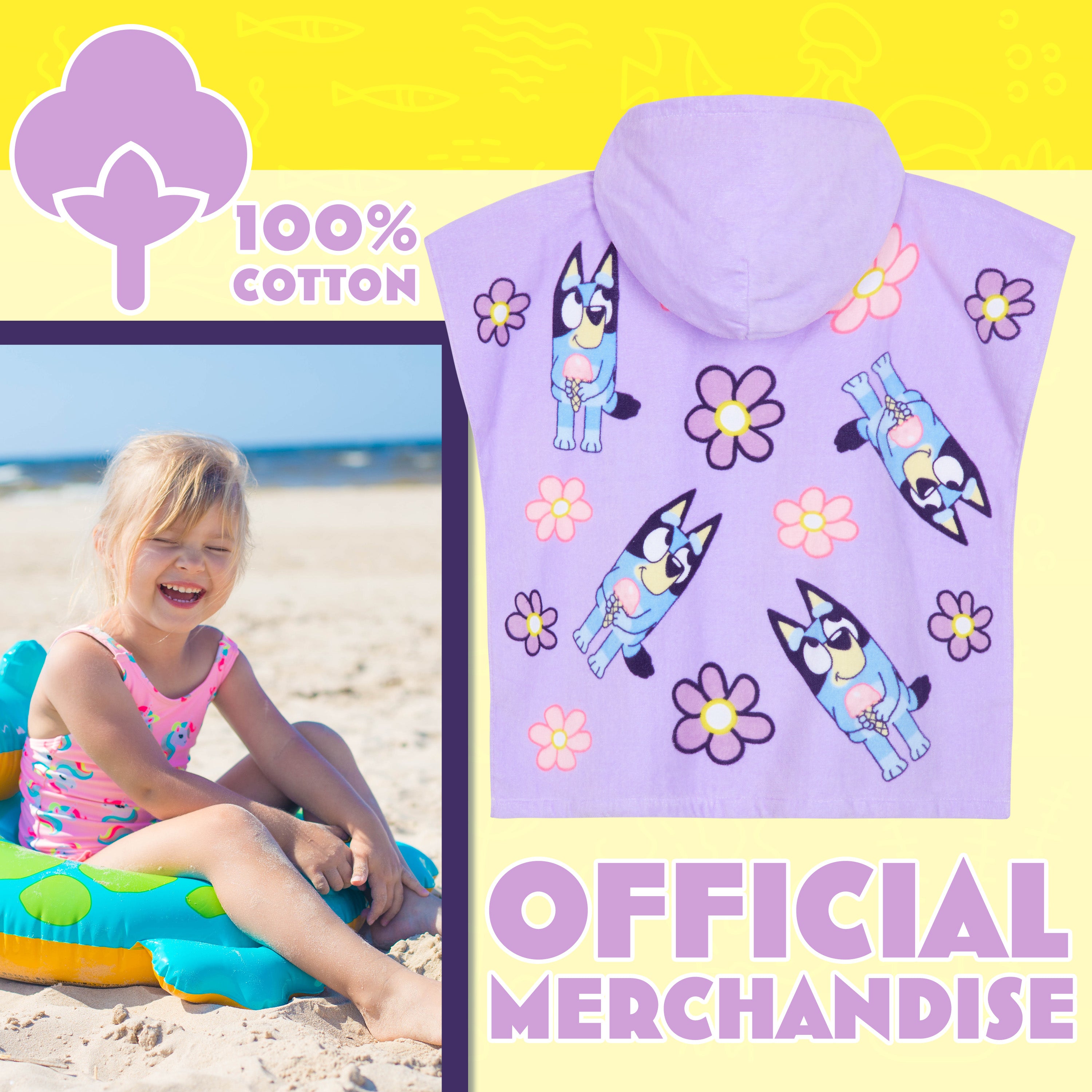 bluey-poncho-de-bain-enfant-violet-coton-3-8-ans-capuche image 3
