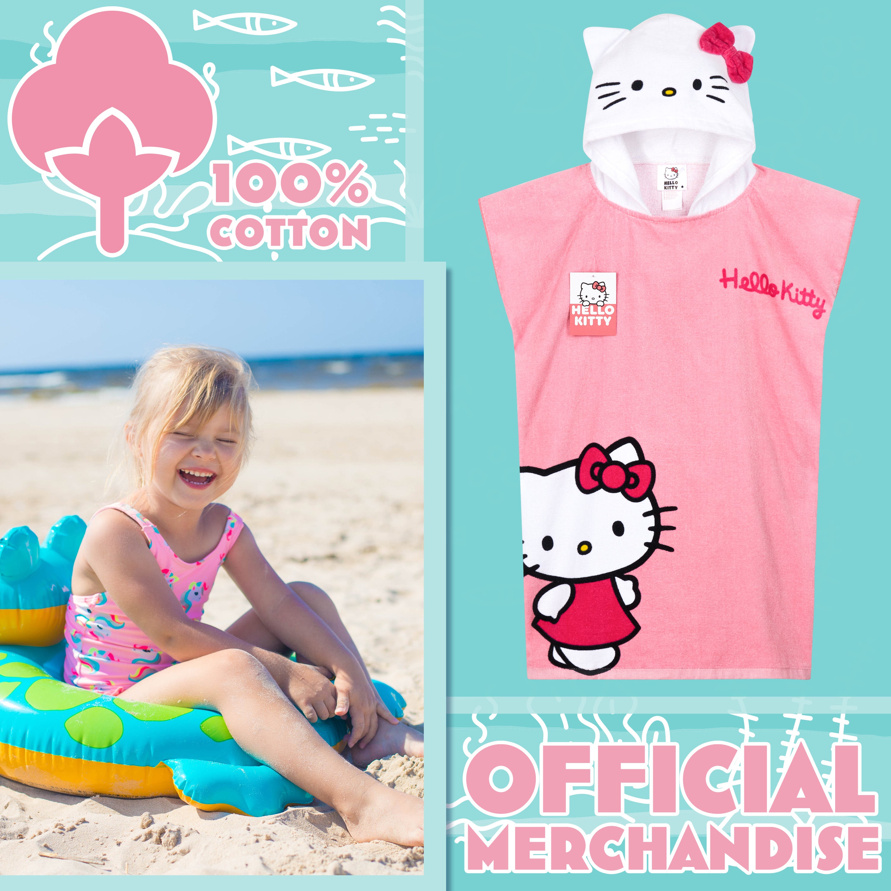 hello-kitty-poncho-serviette-capuche-enfant-rose-absorbant image 3