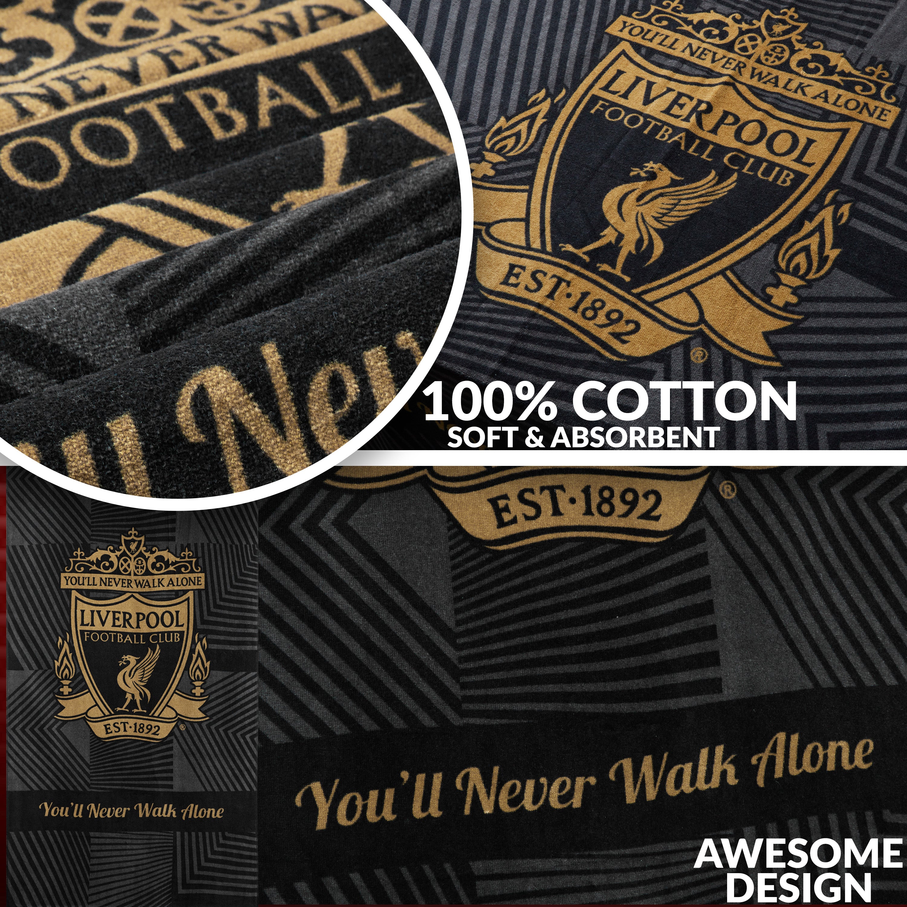 liverpool-f-c-serviette-bain-coton-137x69-noire image 4