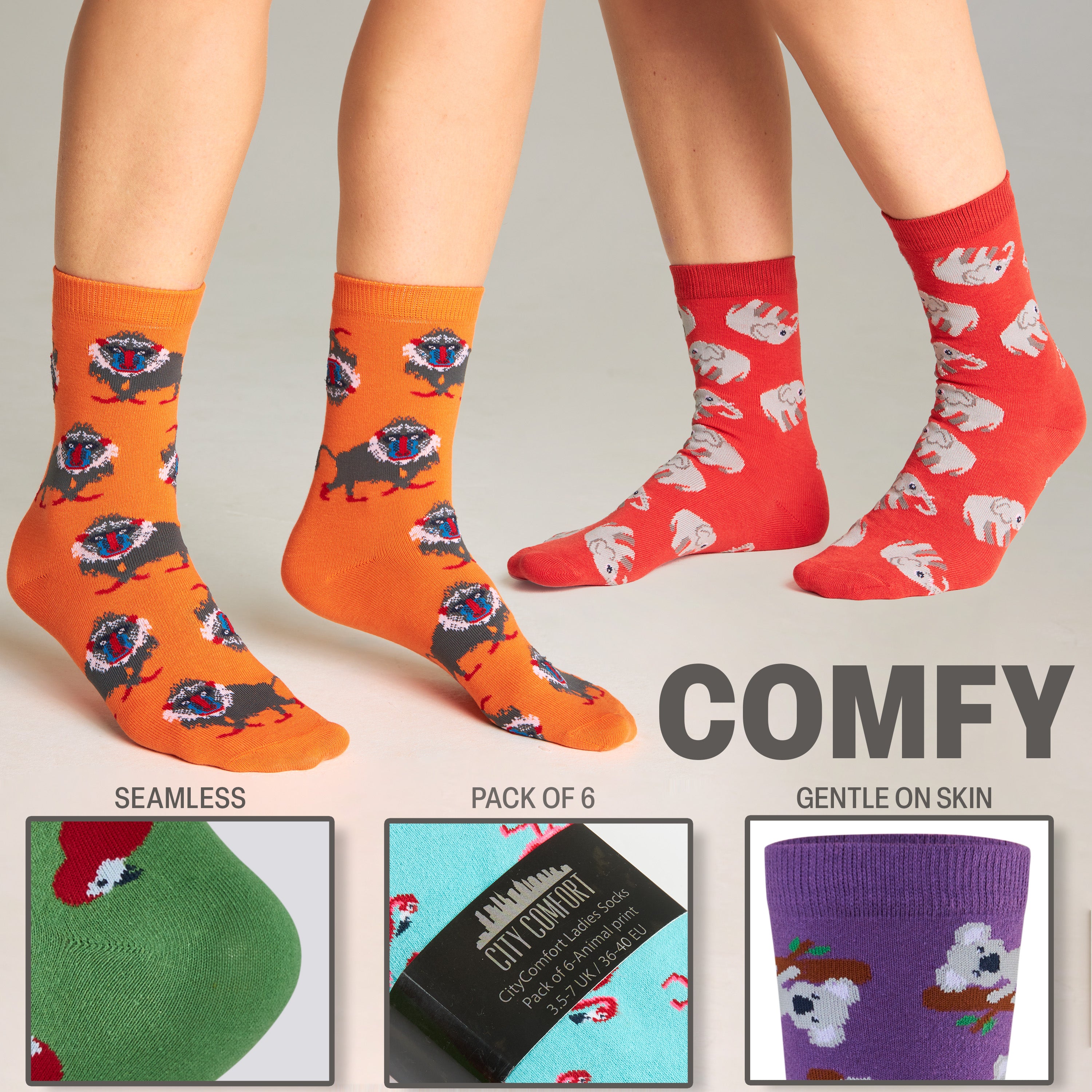 get-trend-citycomfort-chaussettes-femme-animaux-lot-6-coton image 3