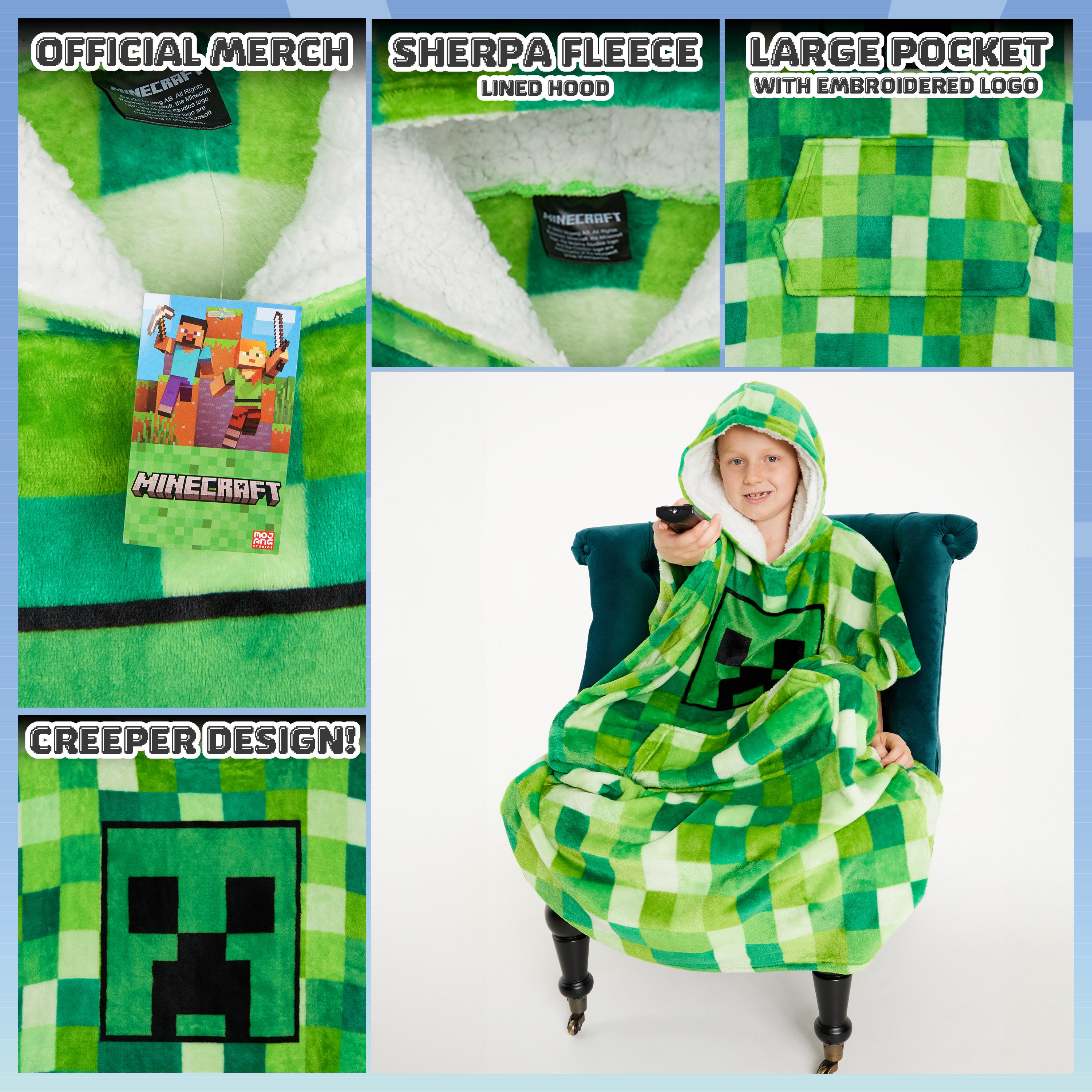 minecraft-sweat-plaid-capuche-enfant-vert-polaire image 4