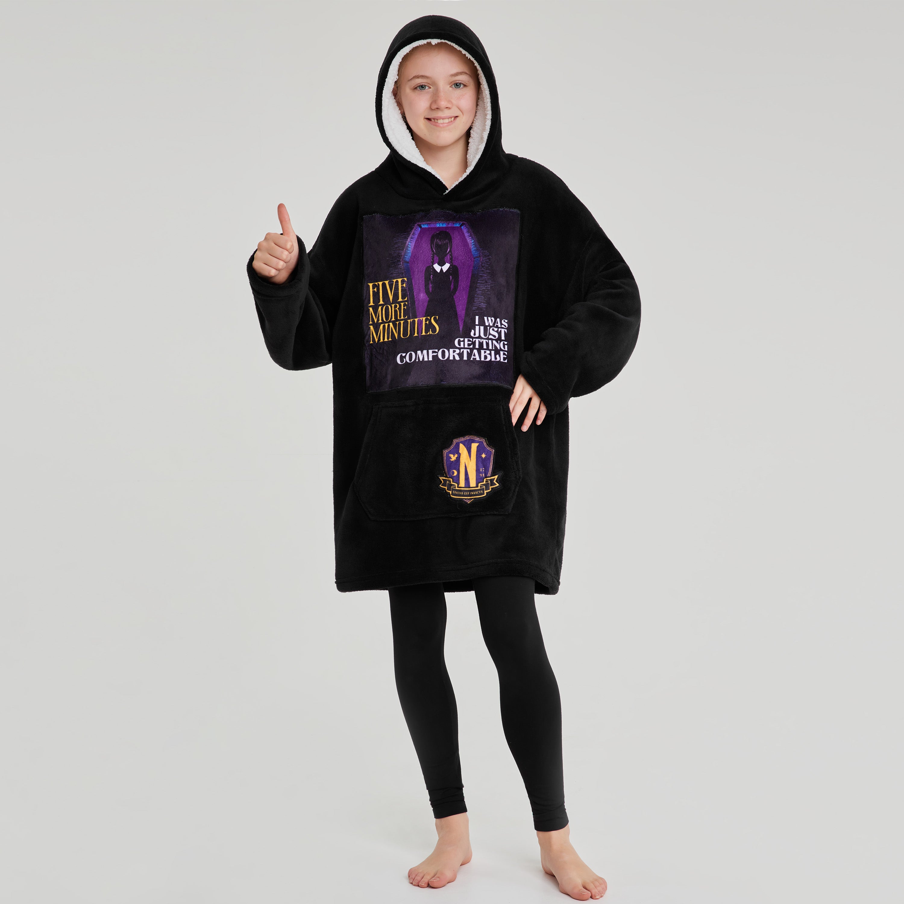 wednesday-sweat-plaid-fille-noir-violet-polaire-capuche image 6