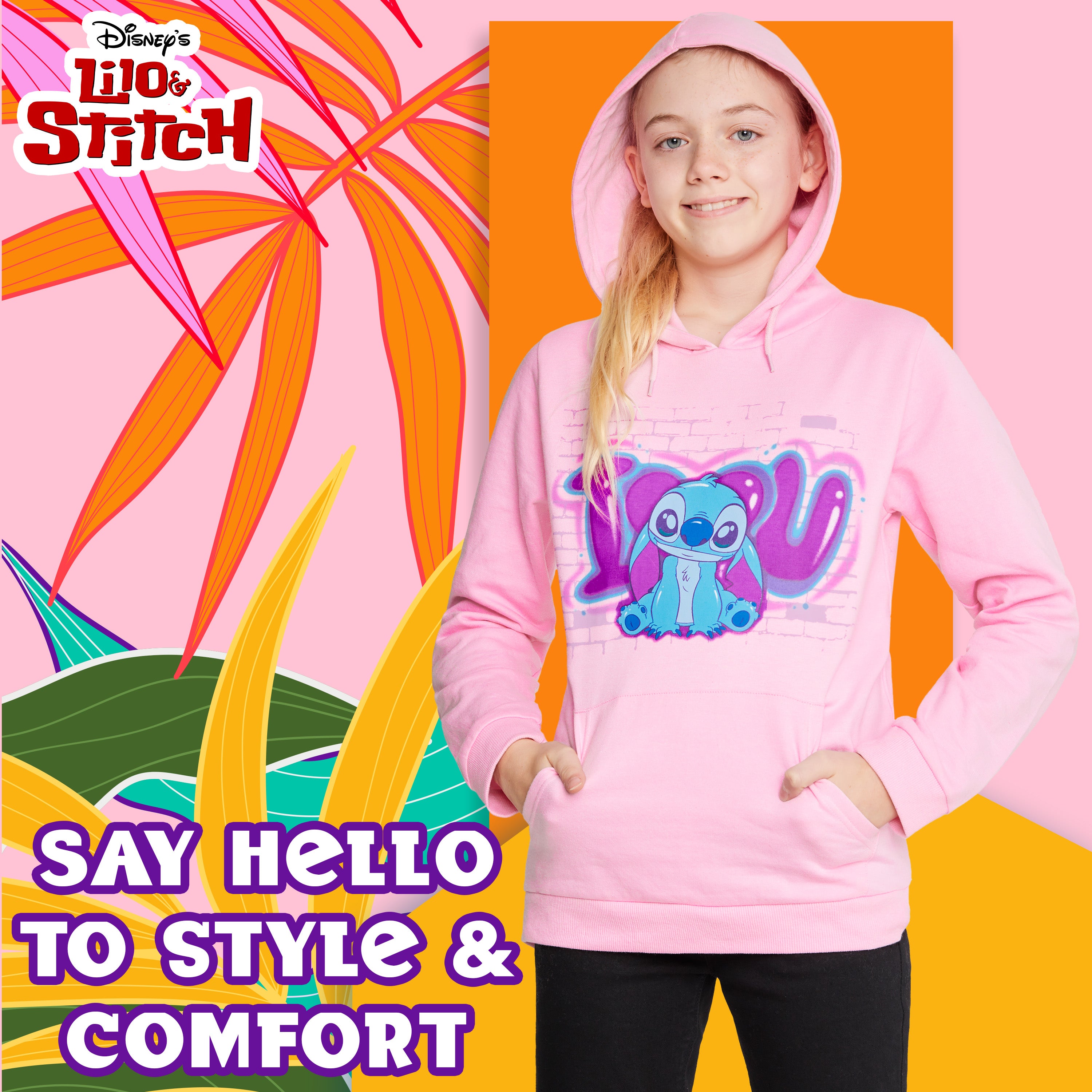 disney-stitch-sweat-capuche-fille-stitch-rose-coton-7-14-ans image 2