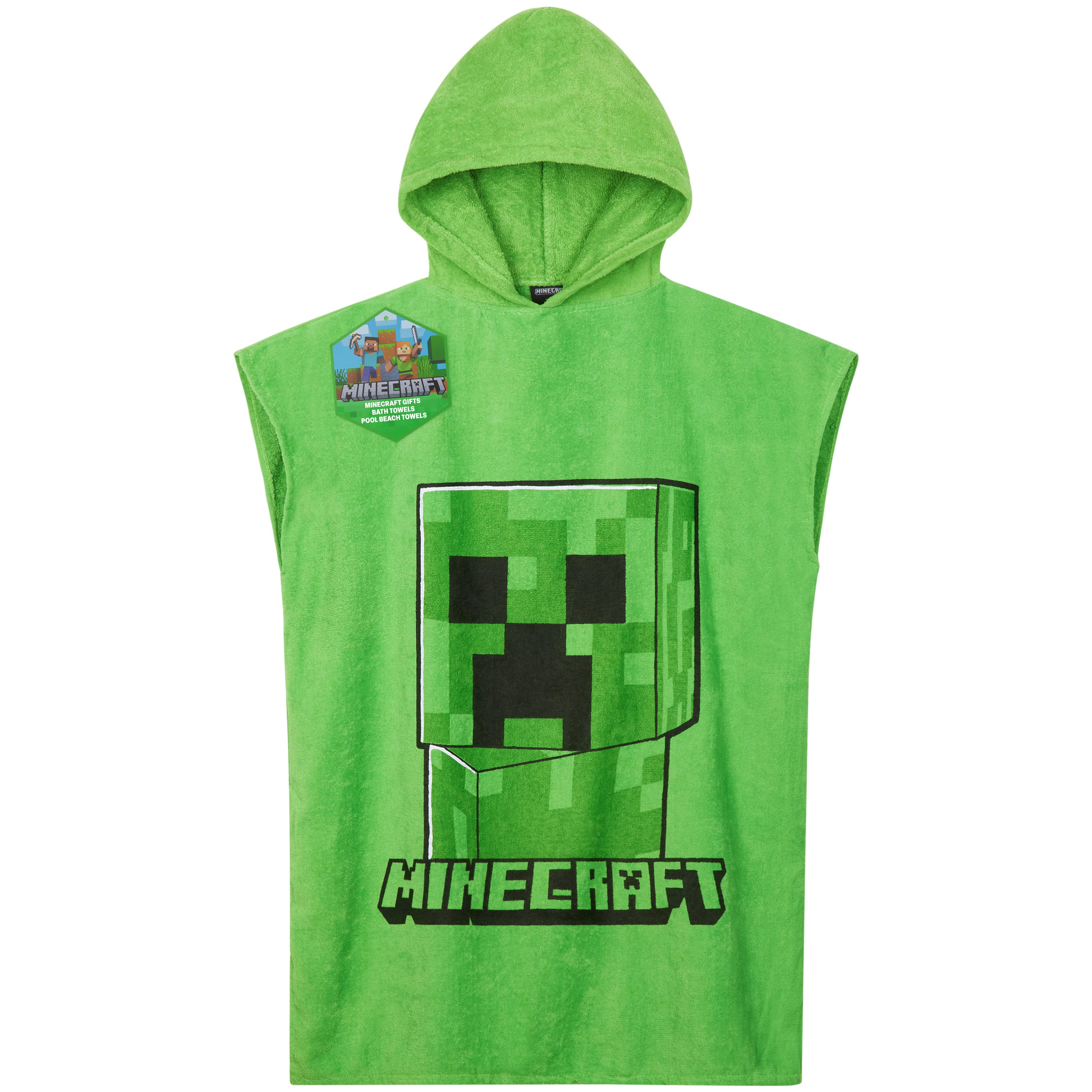 minecraft-poncho-serviette-capuche-enfant-vert-10-13-ans image 1