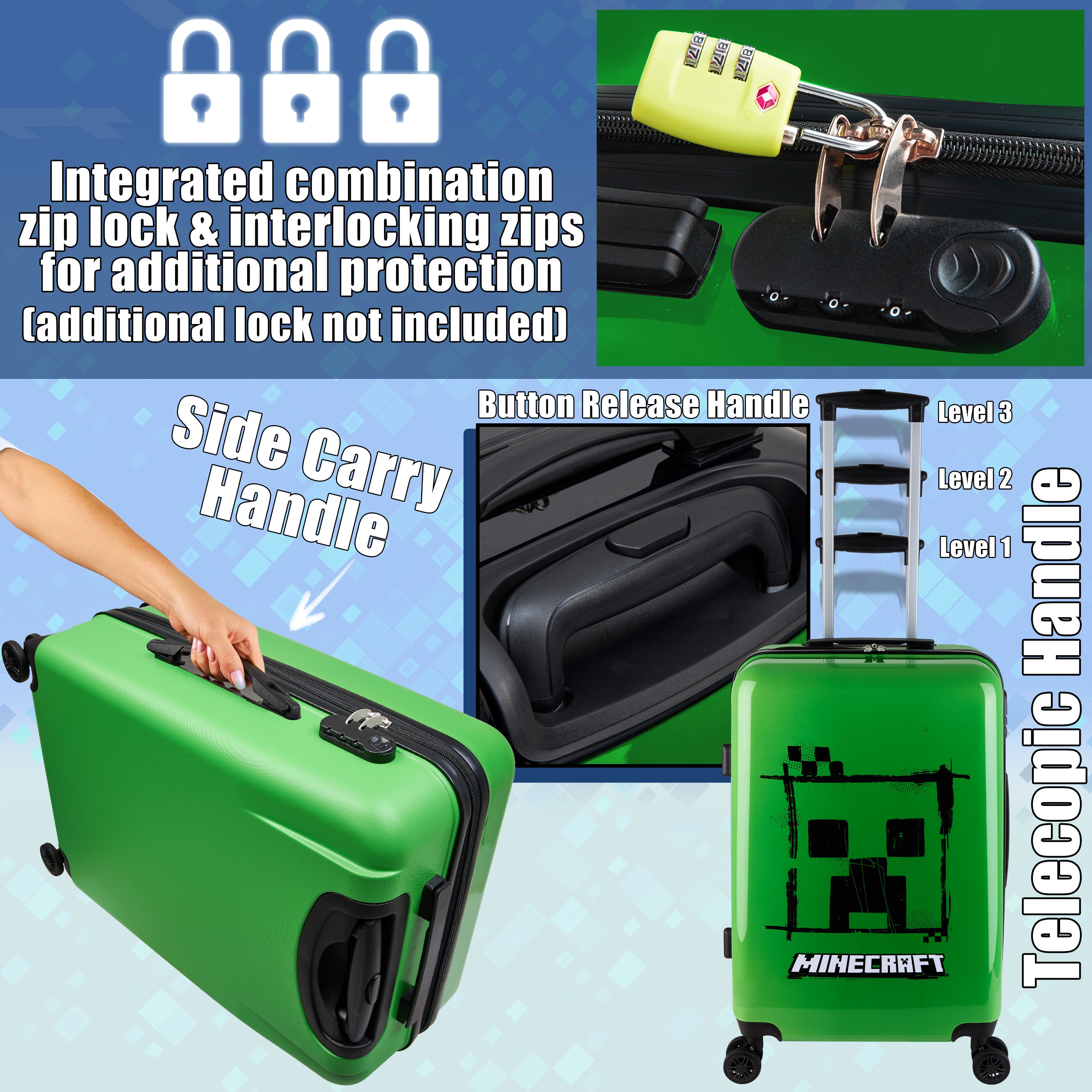 minecraft-creeper-valise-enfant-rigide-verte-46l-4-roues image 4
