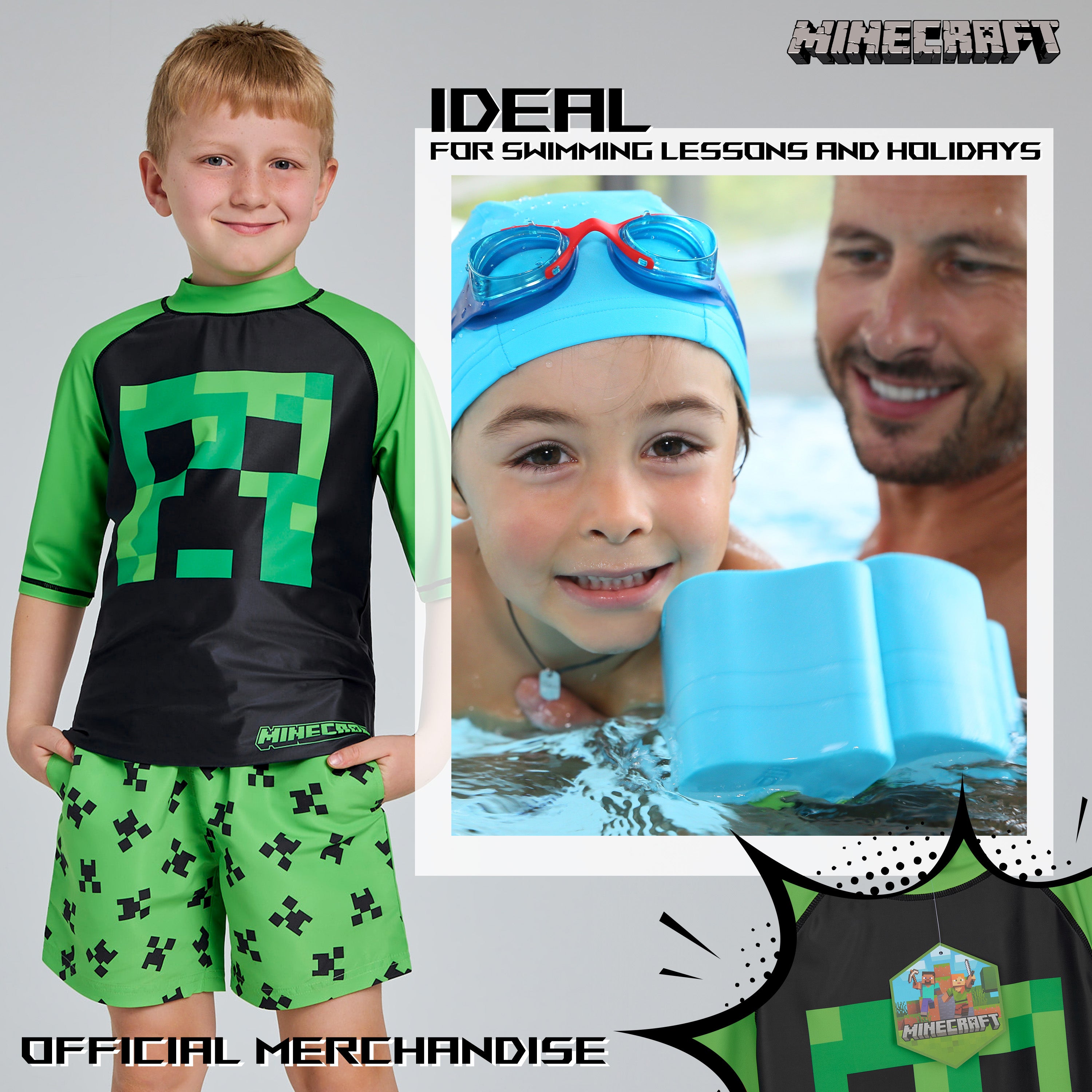 minecraft-maillot-bain-gar-on-2-pi-ces-creeper-7-8-ans image 4