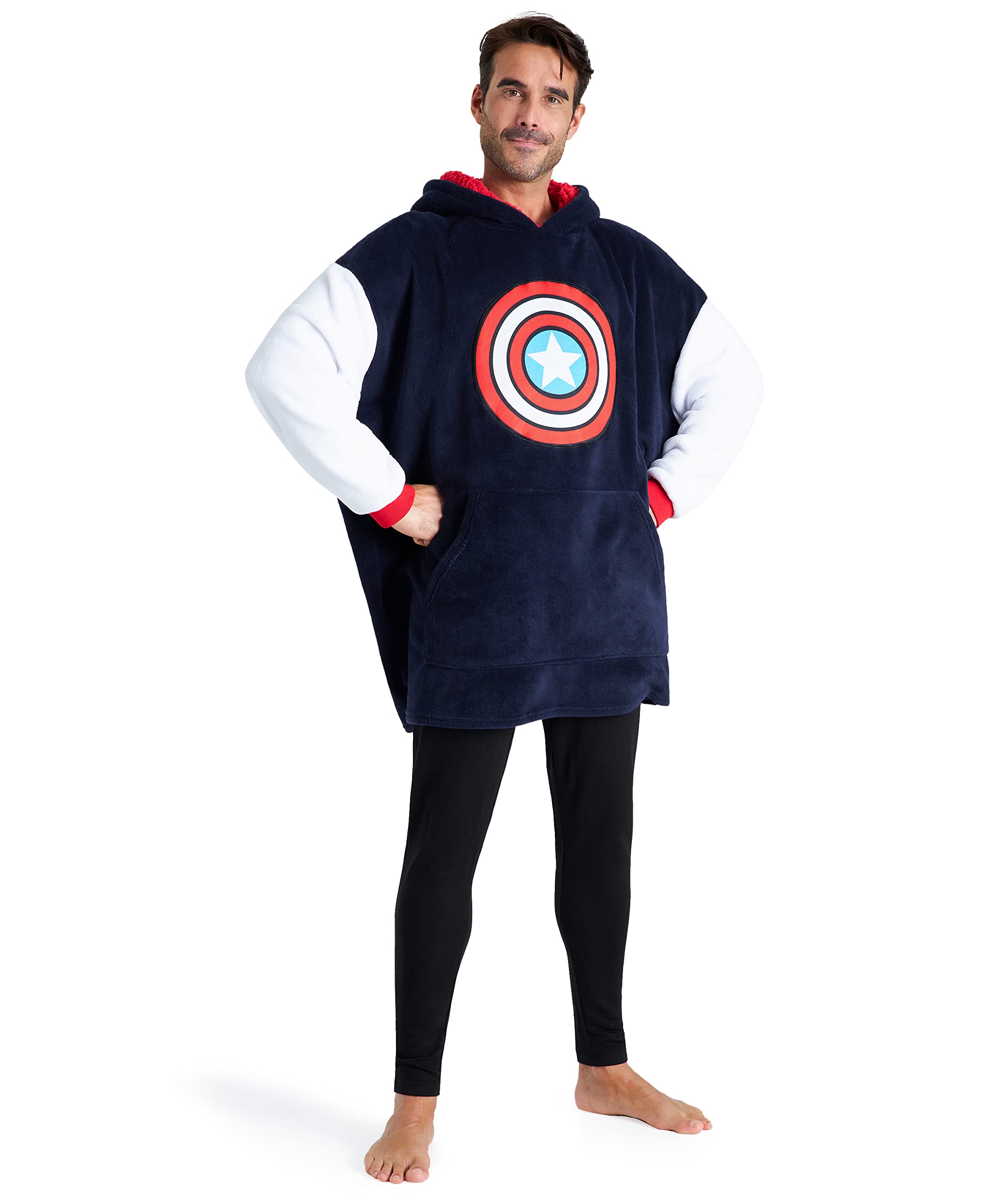 marvel-pull-plaid-sweat-polaire-oversize-homme-navy-rouge image 1