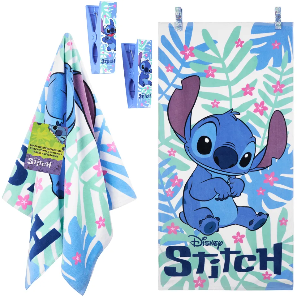 disney-stitch-serviette-plage-enfant-140x70cm-2-pinces image 1
