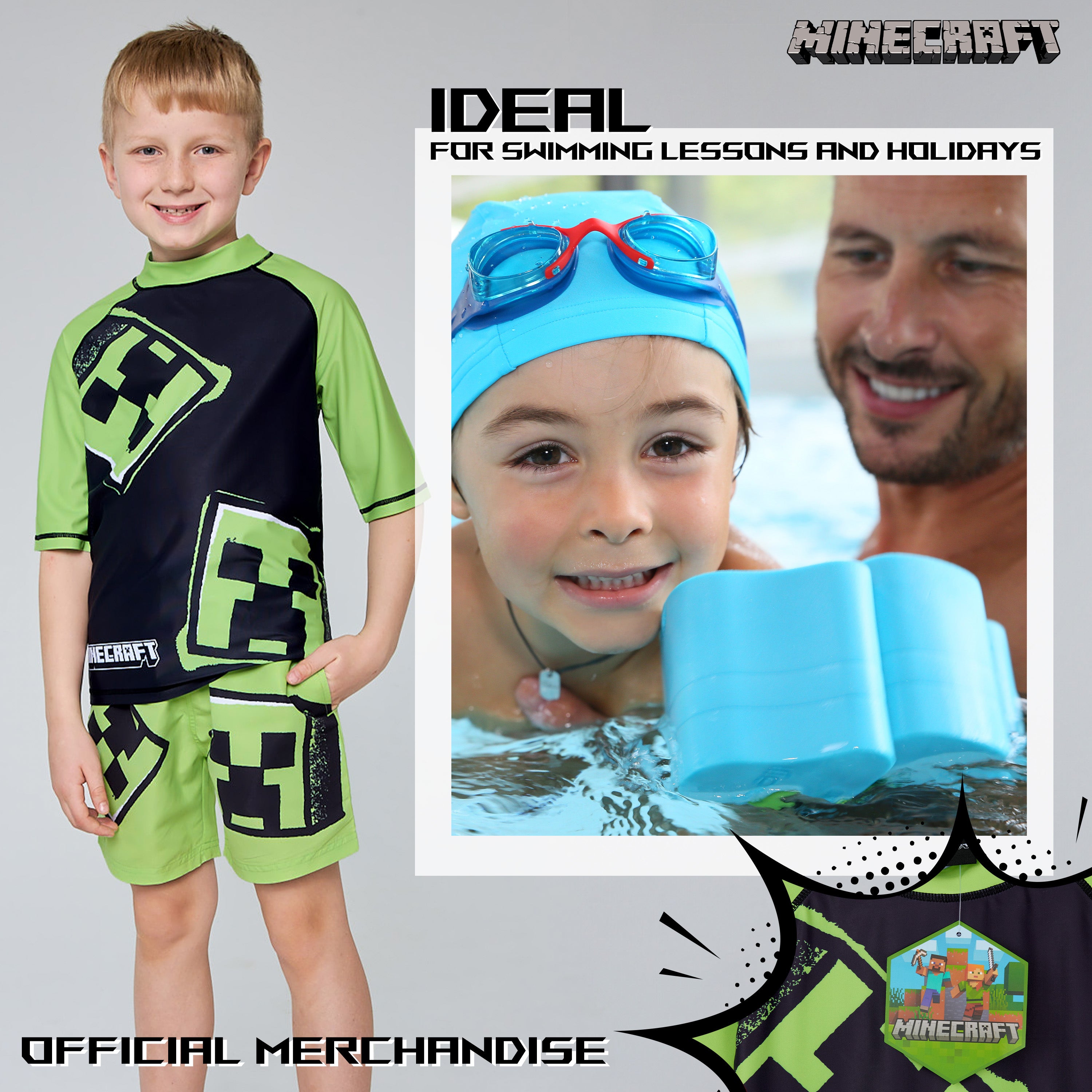 minecraft-creeper-maillot-bain-gar-on-2-pi-ces-7-8-ans image 4