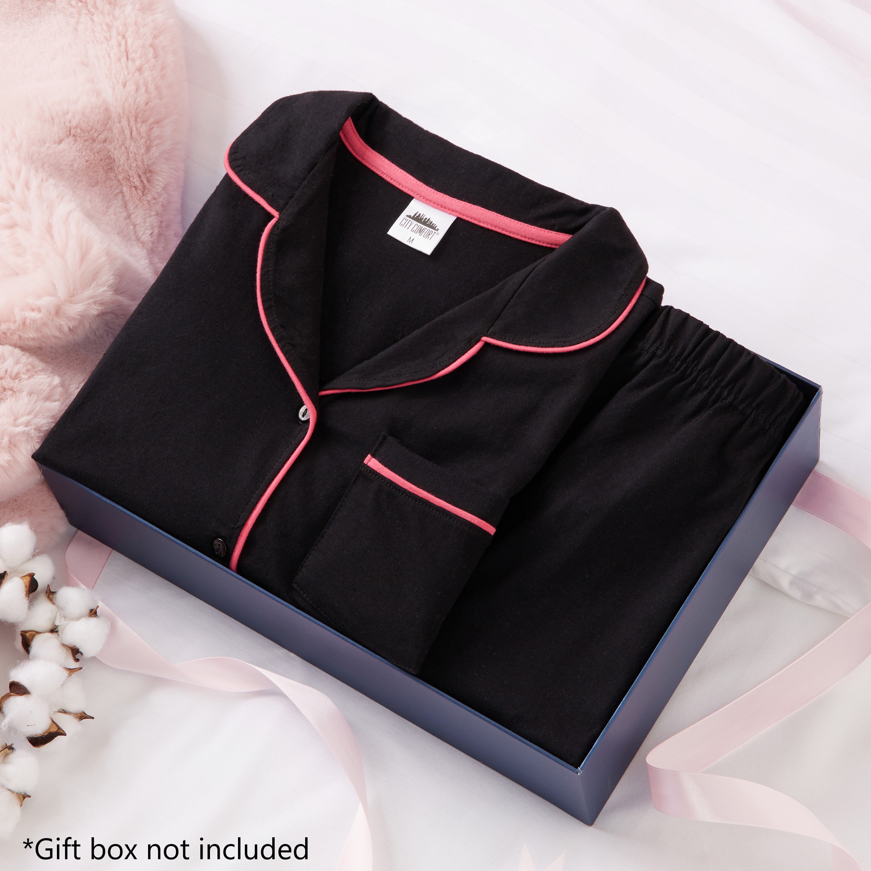 citycomfort-pyjama-femme-coton-boutonn-noir-taille-m image 4