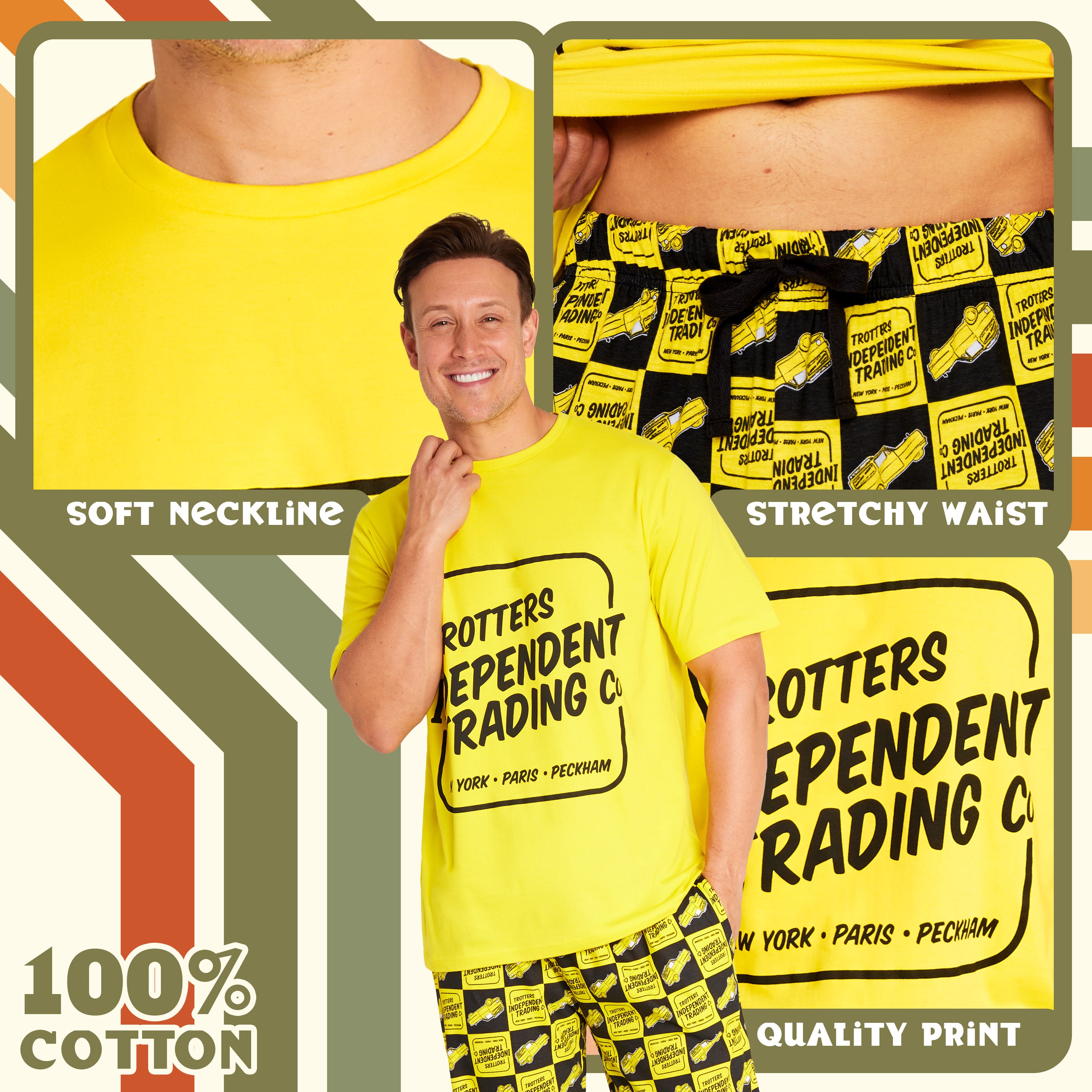 only-fools-and-horses-pyjama-homme-coton-jaune-manches-courtes image 5