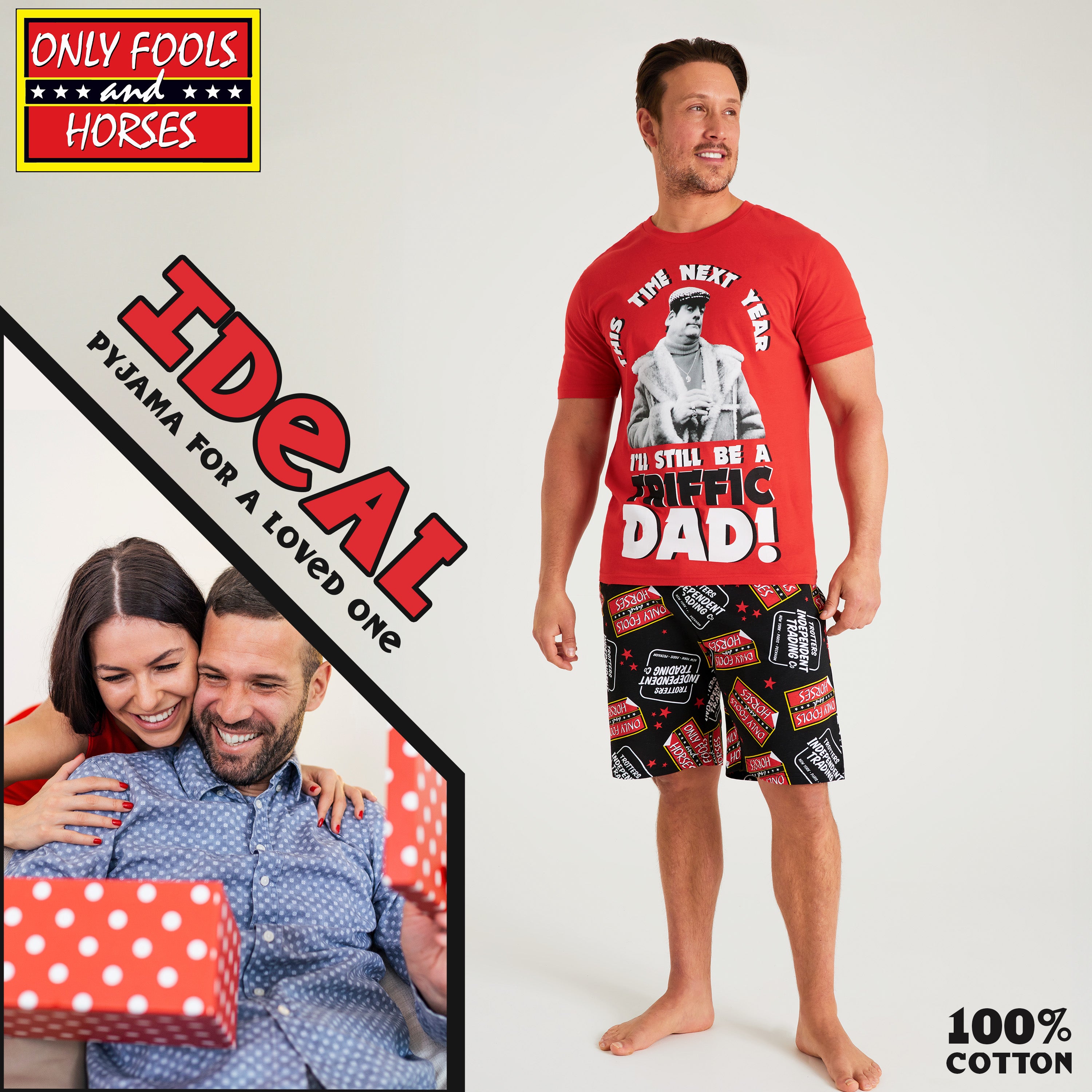 only-fools-and-horses-pyjama-short-homme-coton-rouge-noir image 3