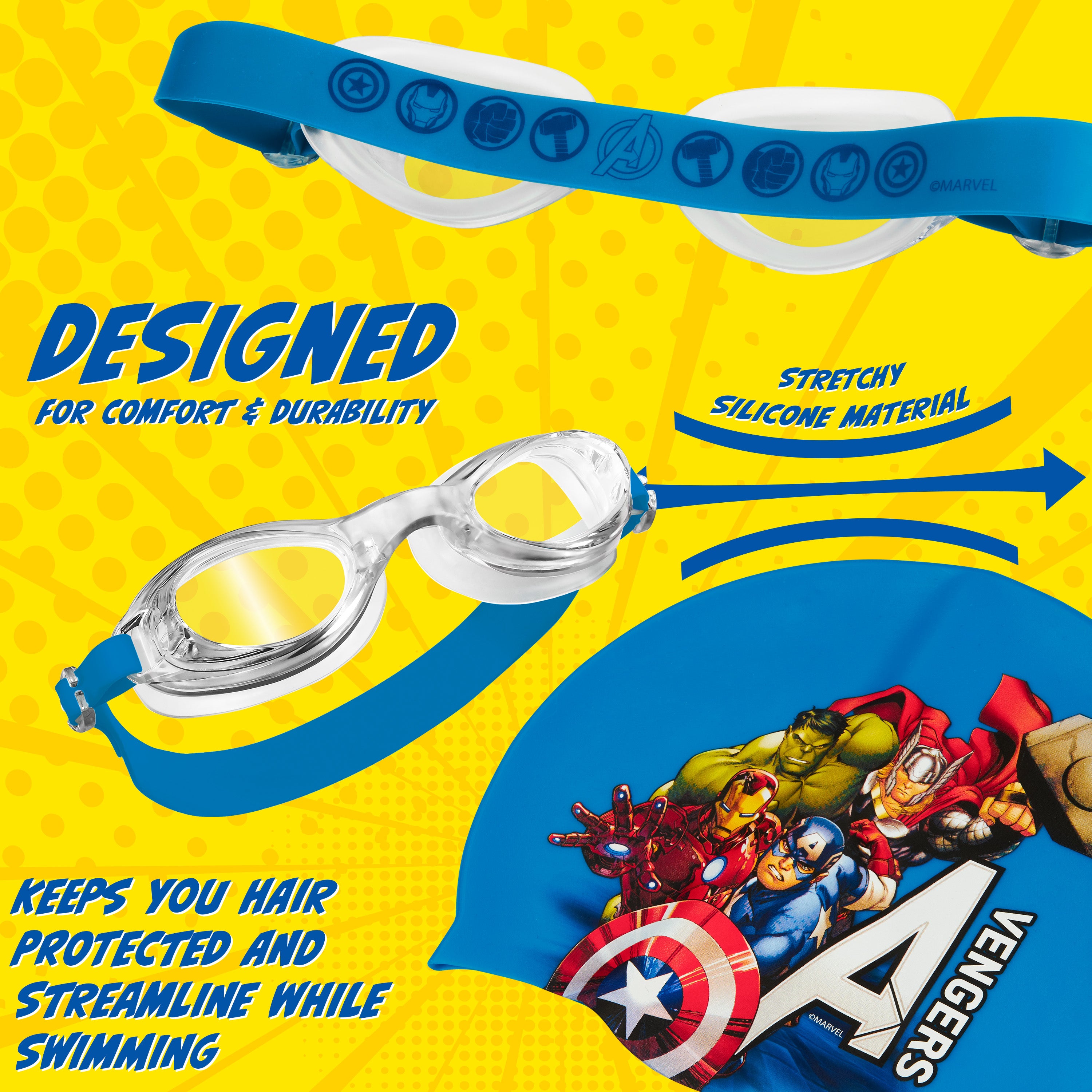 marvel-avengers-lunettes-de-piscine-enfant-bonnet-bleu-6-14-ans image 4