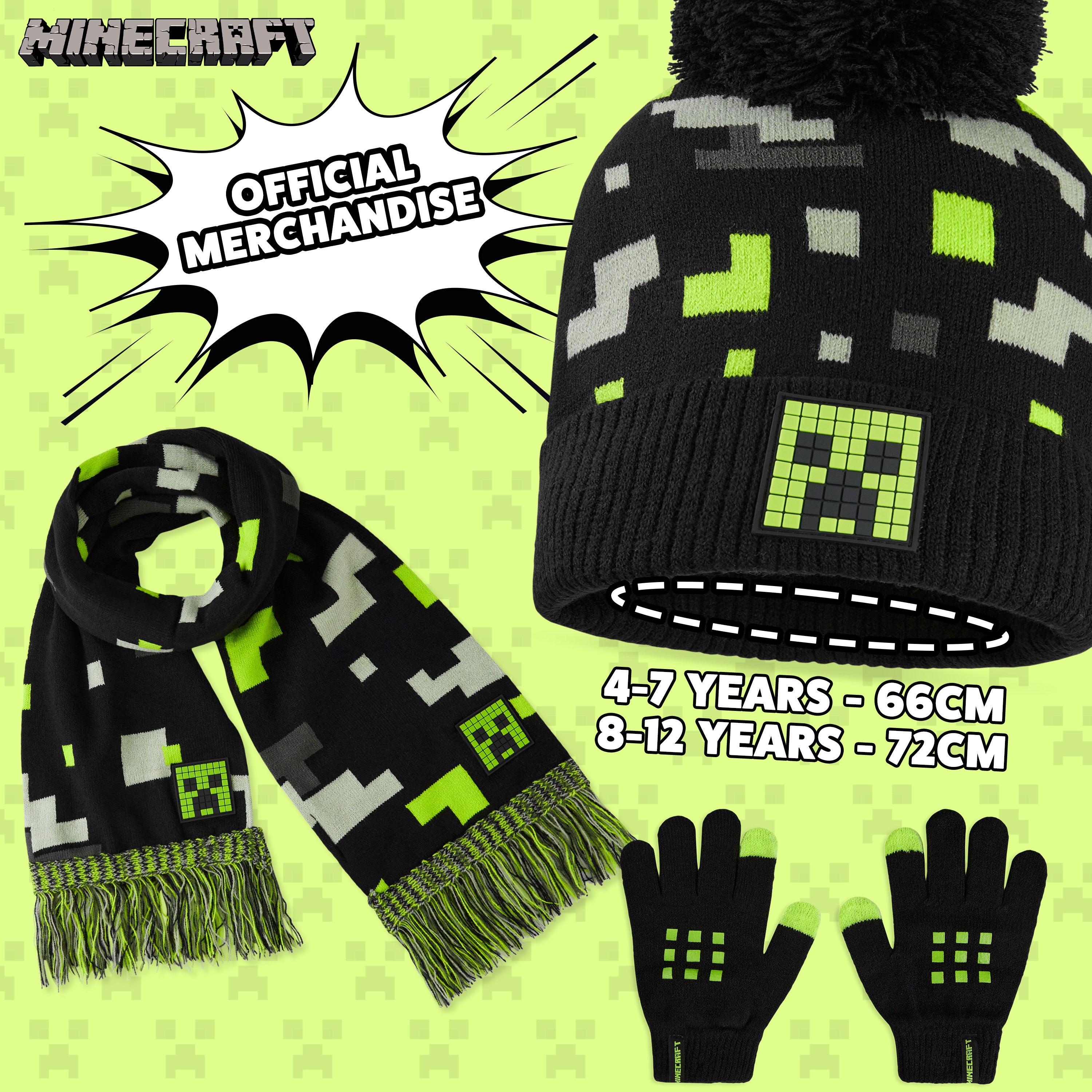 minecraft-ensemble-bonnet-charpe-gants-noir-vert-junior image 6
