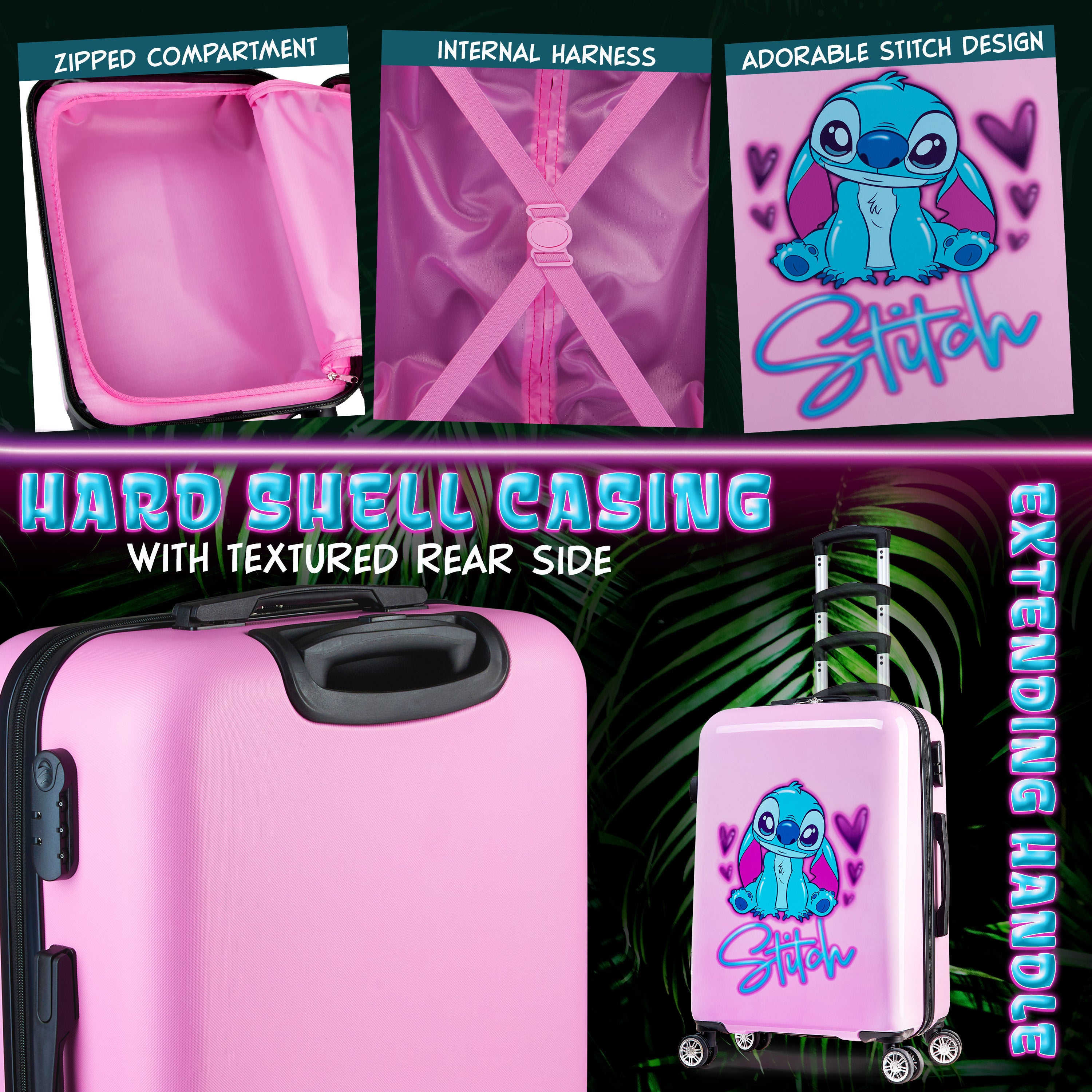disney-stitch-valise-cabine-rigide-rose-medium-roulettes image 5