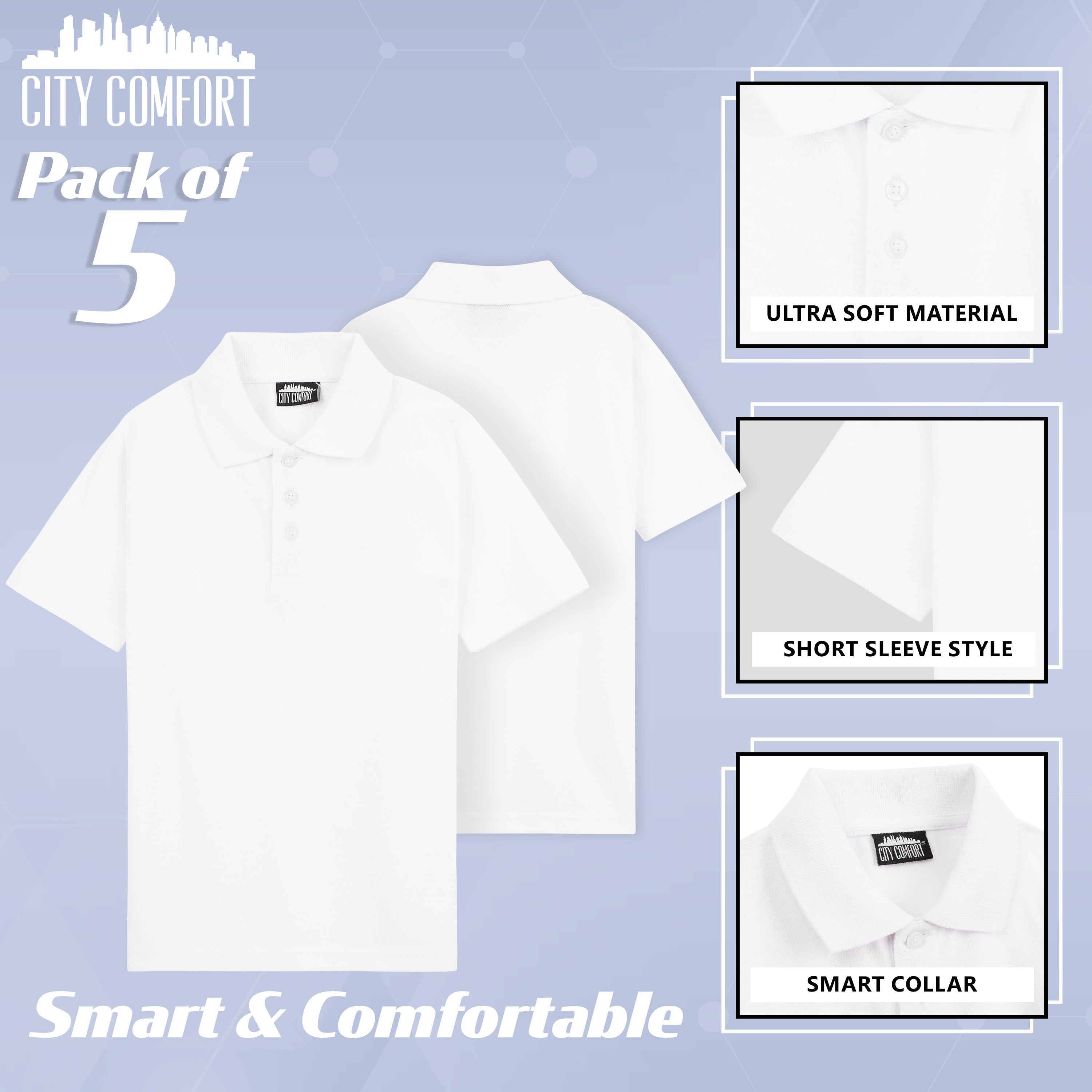 citycomfort-polo-blanc-enfant-manche-courte-lot-de-5-coton image 4