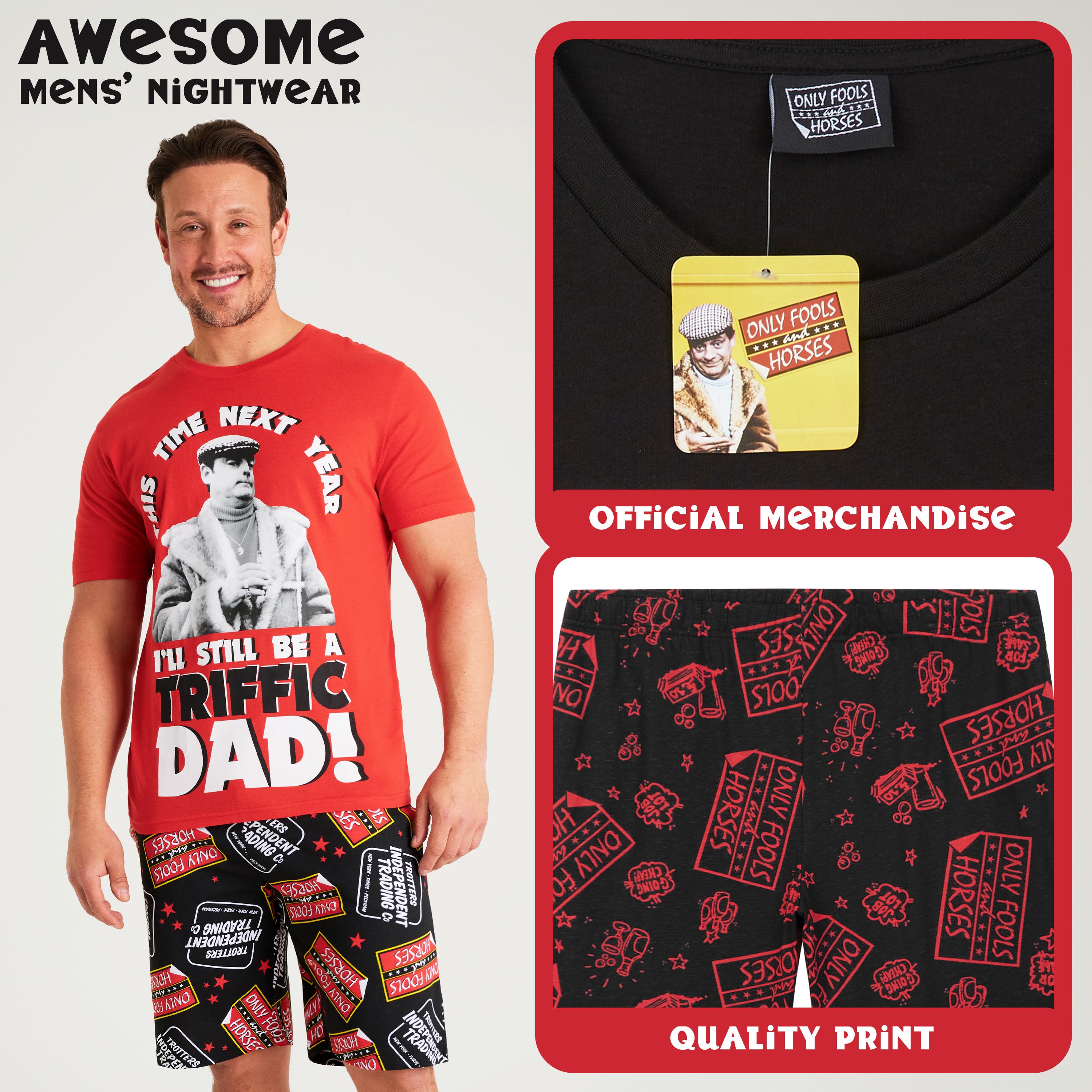 only-fools-and-horses-pyjama-short-homme-coton-rouge-noir image 4