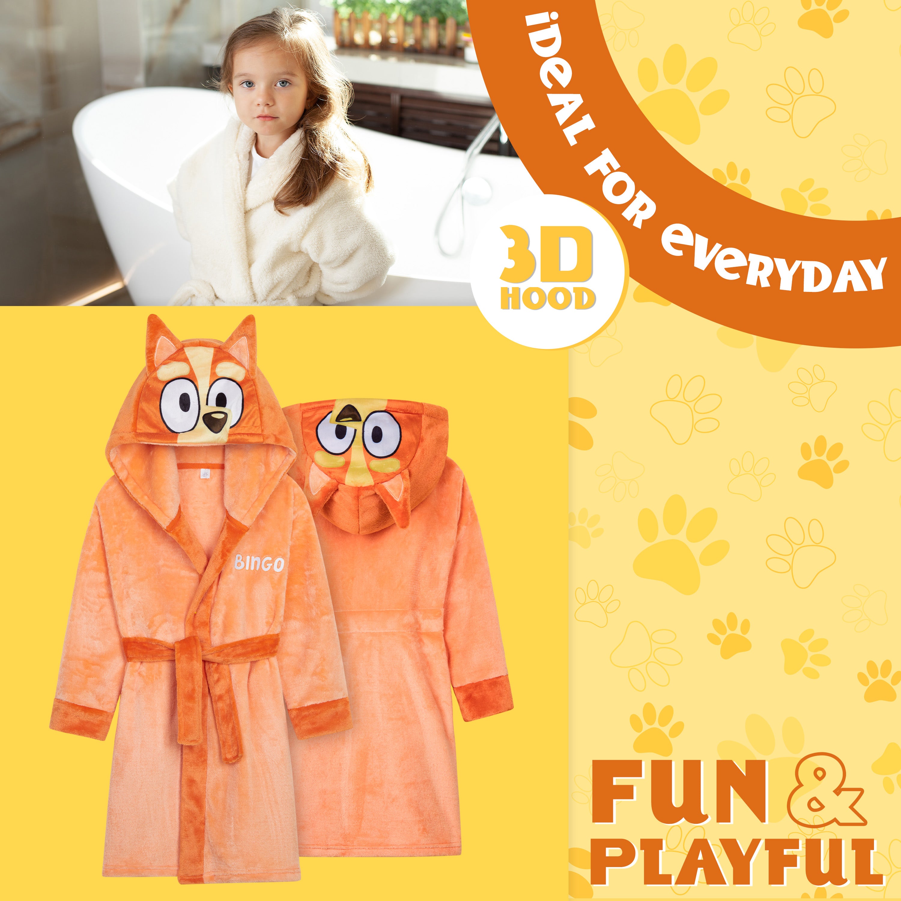 bluey-peignoir-polaire-fille-capuche-ceinture-orange-5-6-ans image 3